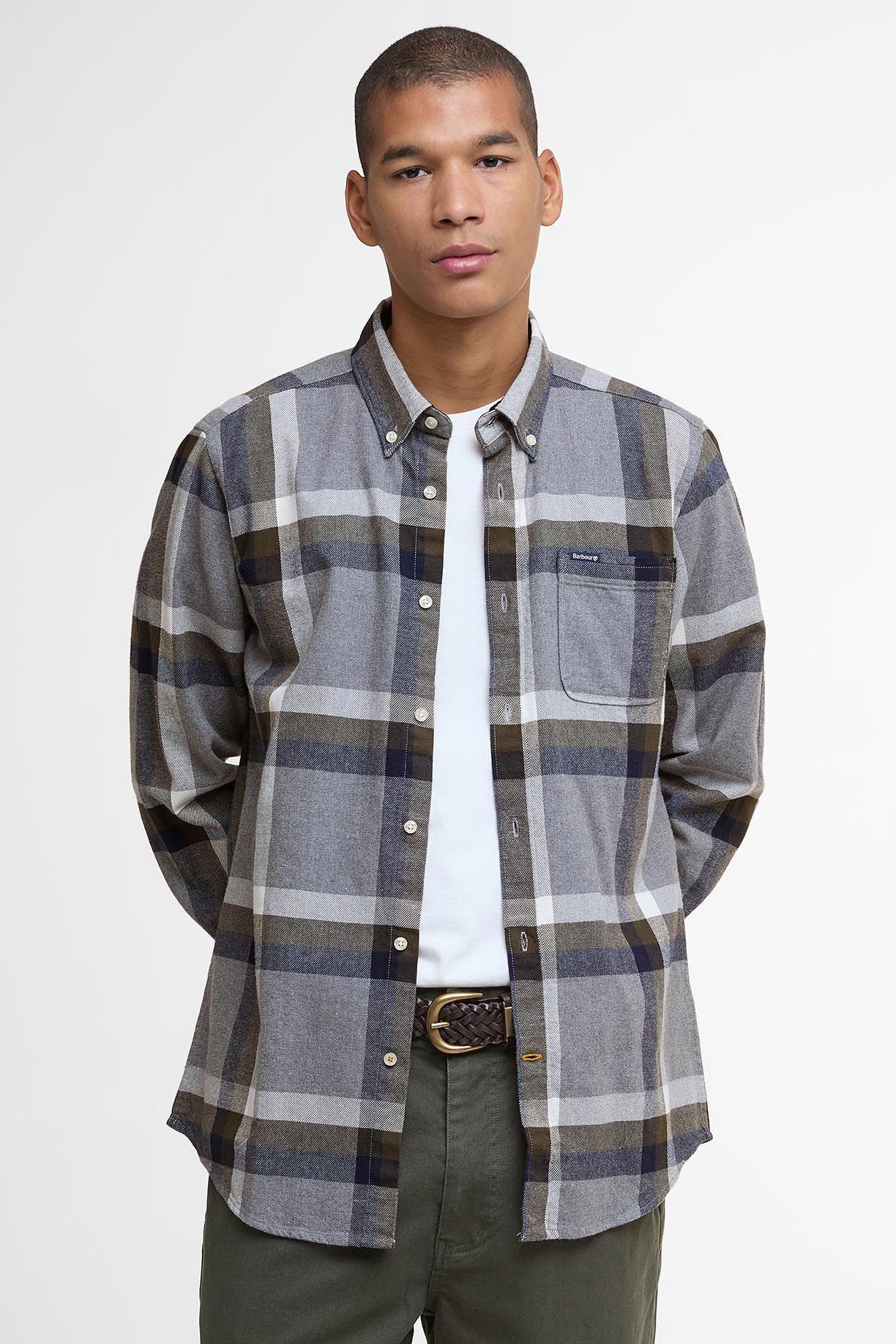 Barbour Folley Tailored Brushed Cotton Shirt - Light Grey Marl