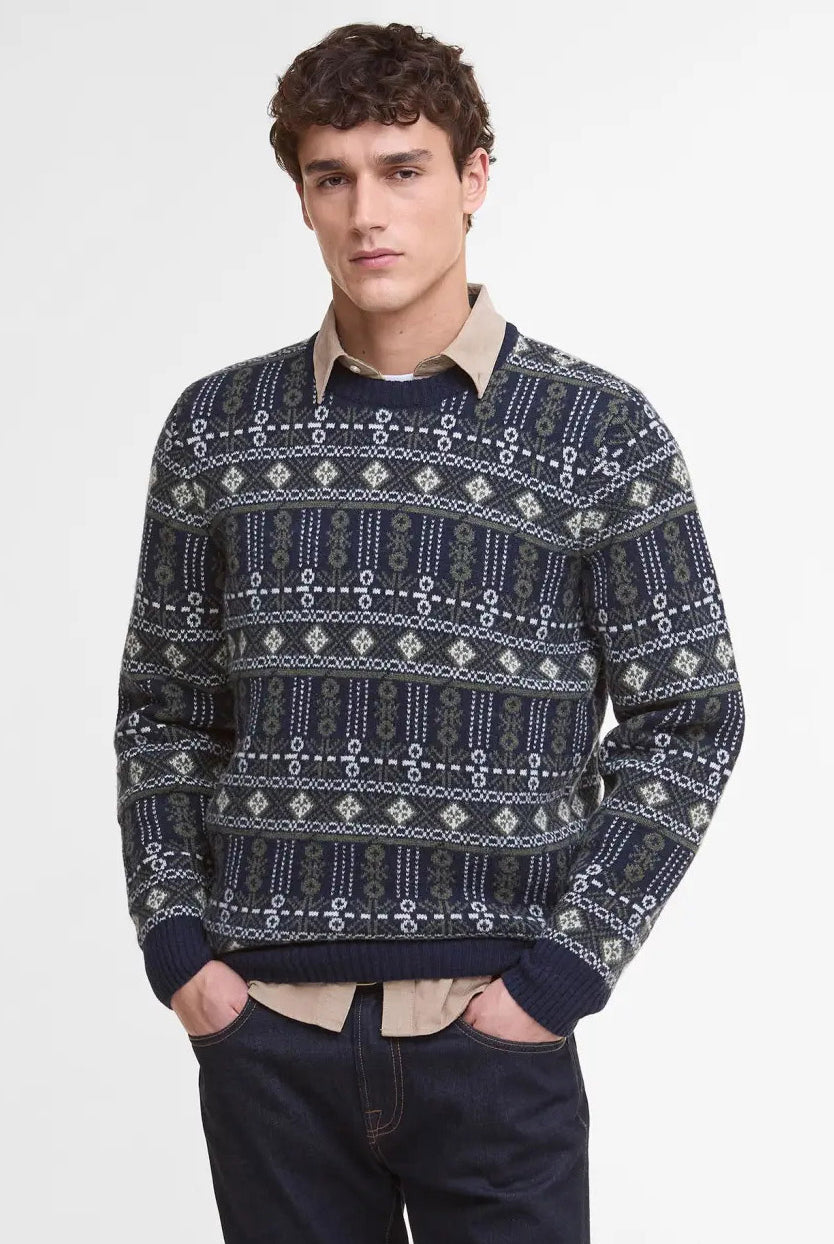 Barbour Grangetown Fair Isle Crew Neck Jumper - Inky Blue
