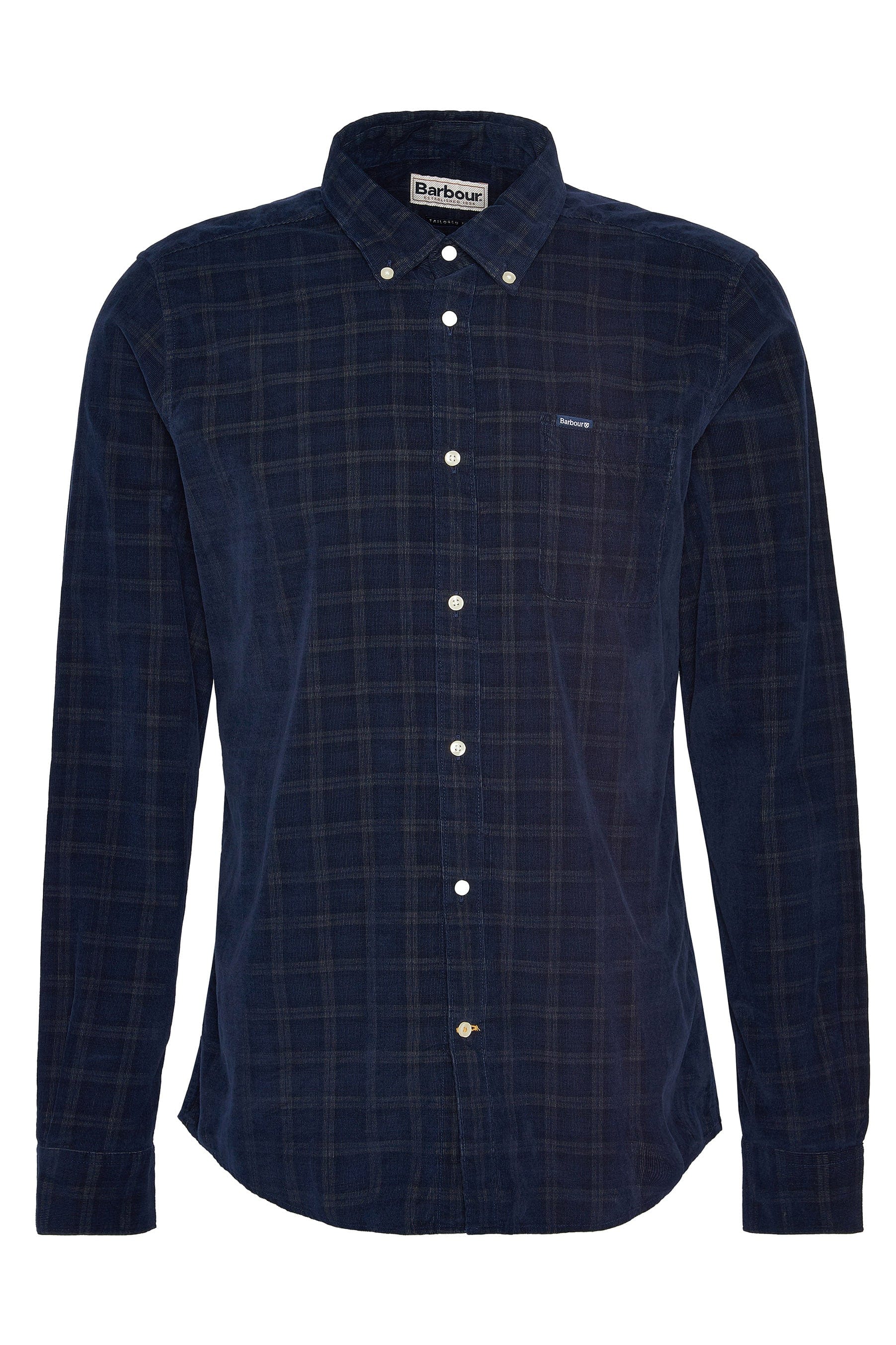 Barbour Harthill Tailored Checked Cord Shirt - Navy