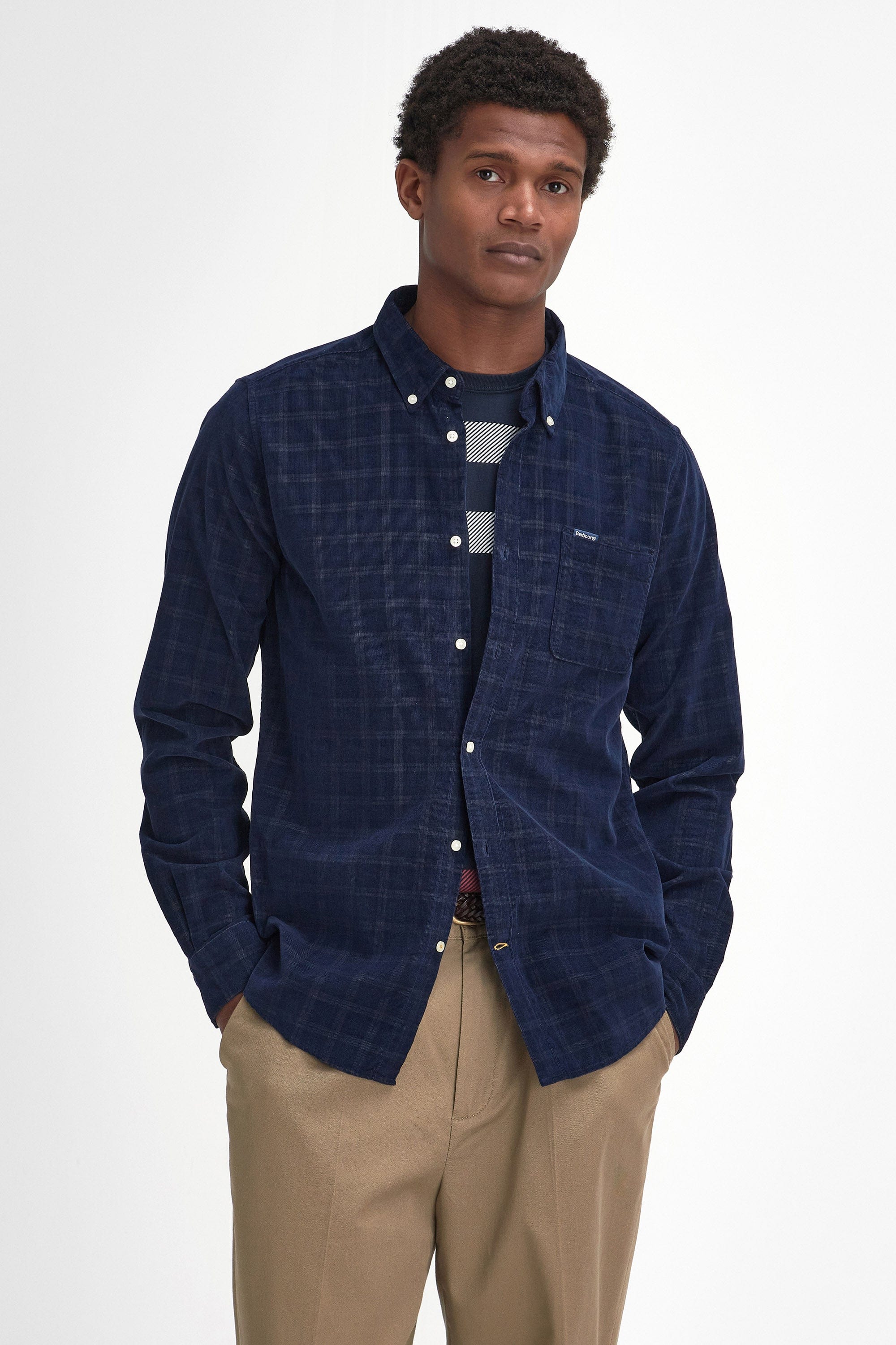 Barbour Harthill Tailored Checked Cord Shirt - Navy