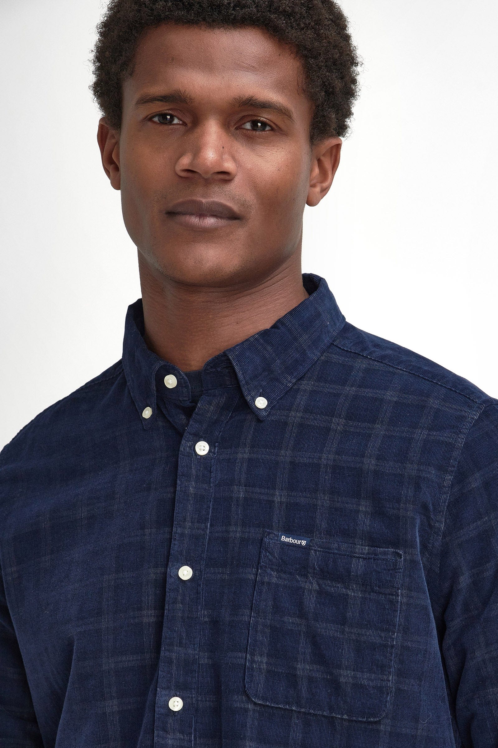 Barbour Harthill Tailored Checked Cord Shirt - Navy