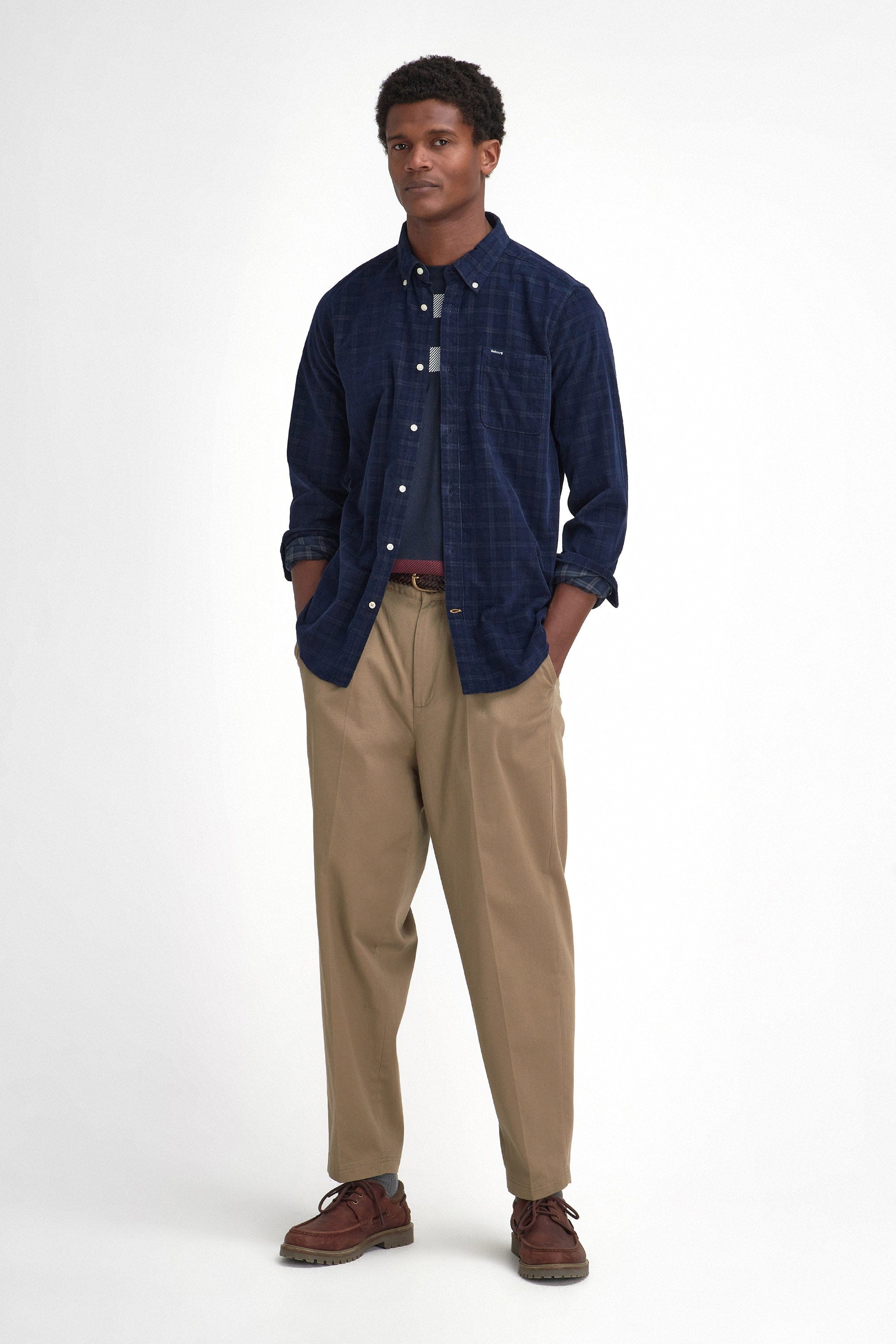 Barbour Harthill Tailored Checked Cord Shirt - Navy