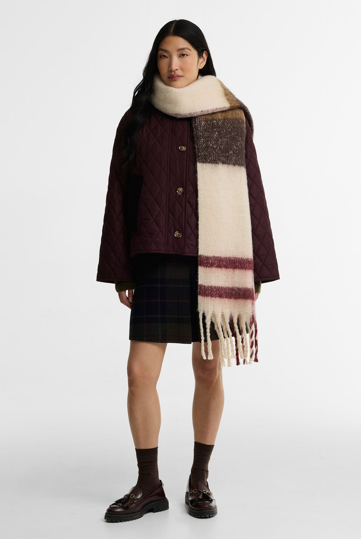 Barbour Isla Tartan Bobble Scarf - Ecru Muted Tartan LSC0293_TN30_OS