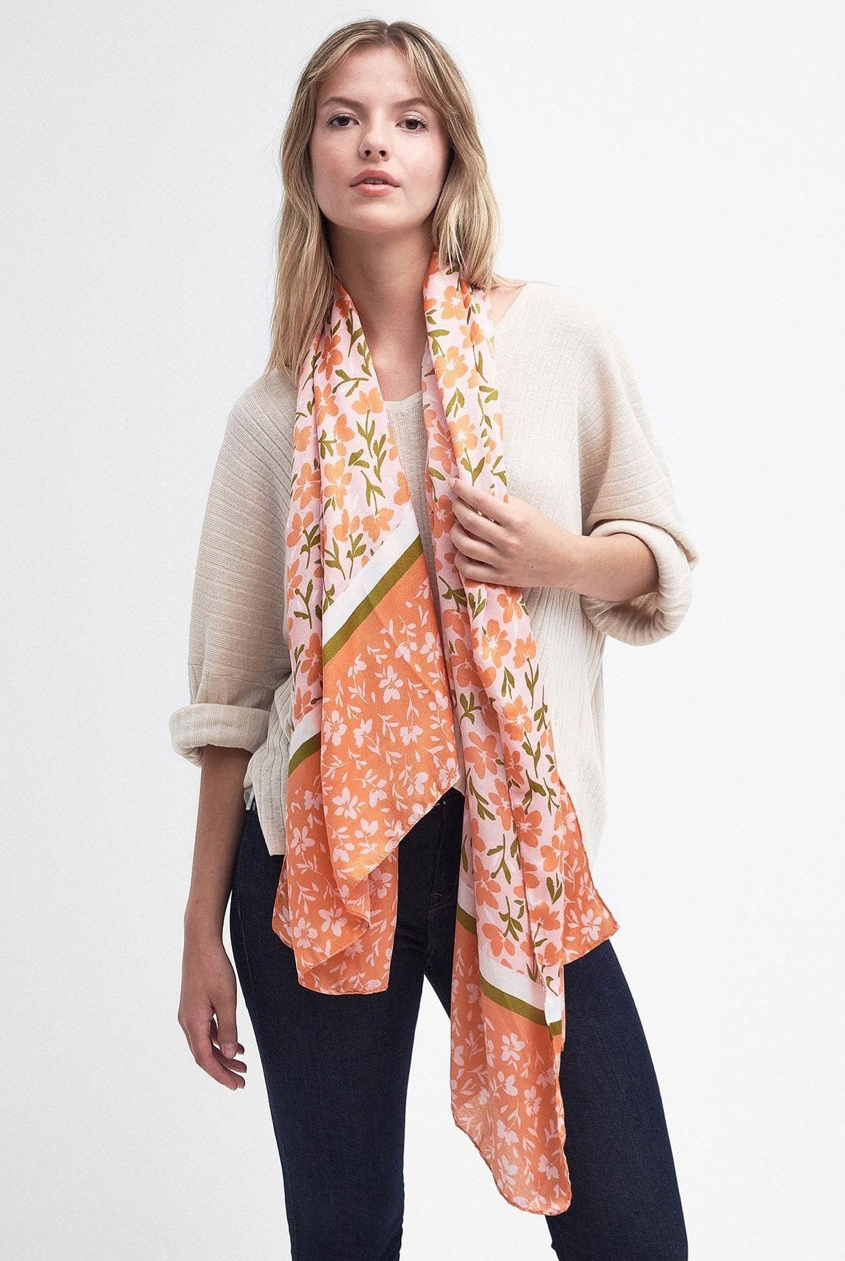 Barbour Kelley Floral Scarf - Apricot Crush LSC0452_OR11_OS