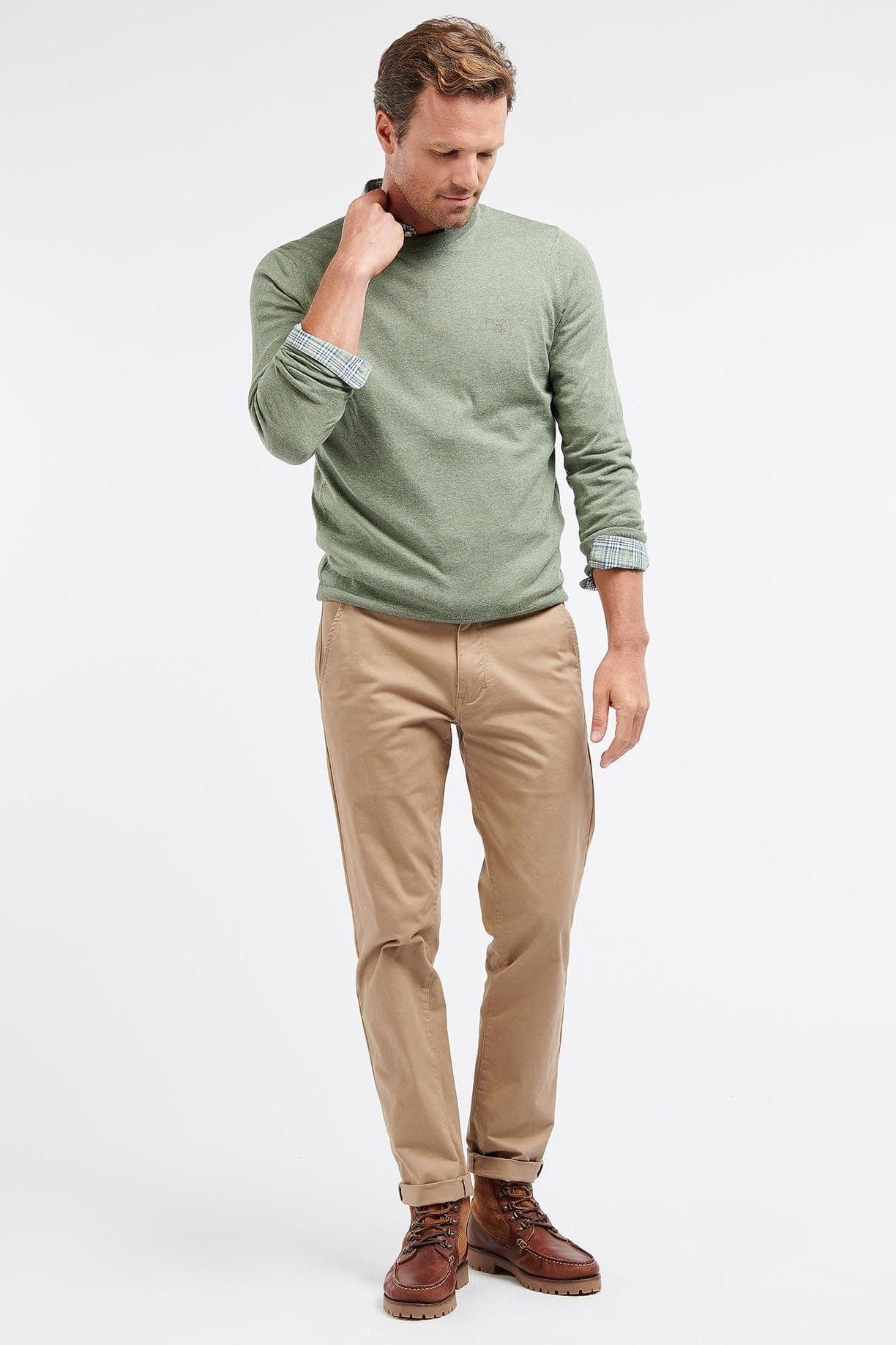 Barbour Light Cotton Crew Neck Jumper - Light Moss