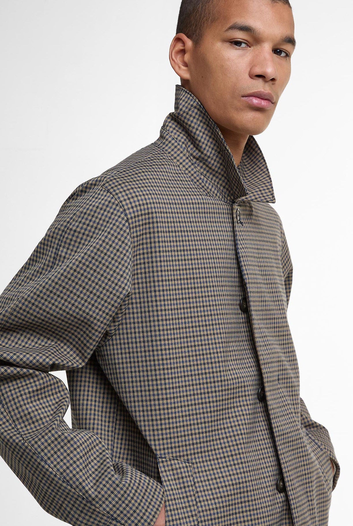 Barbour Lorden Short Showerproof Jacket - Stone/Navy Check