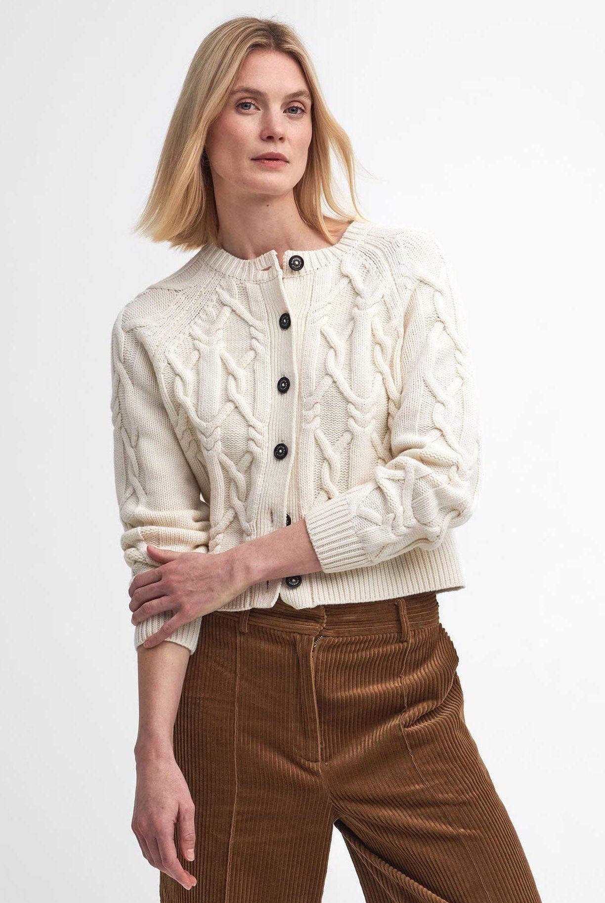 Barbour Lorelei Wool Blend Knitted Cardigan - Ecru