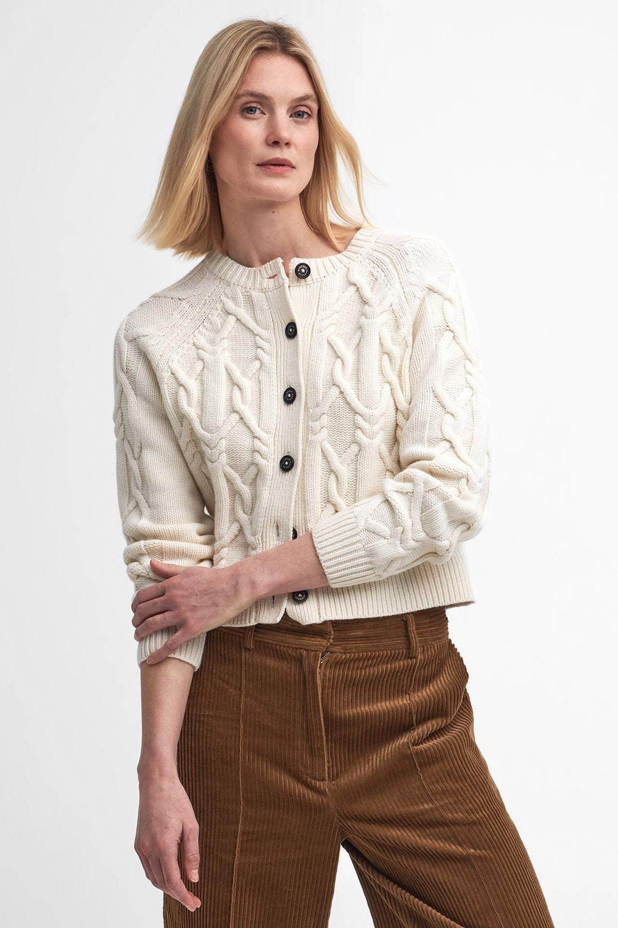 Barbour Lorelei Wool Blend Knitted Cardigan - Ecru