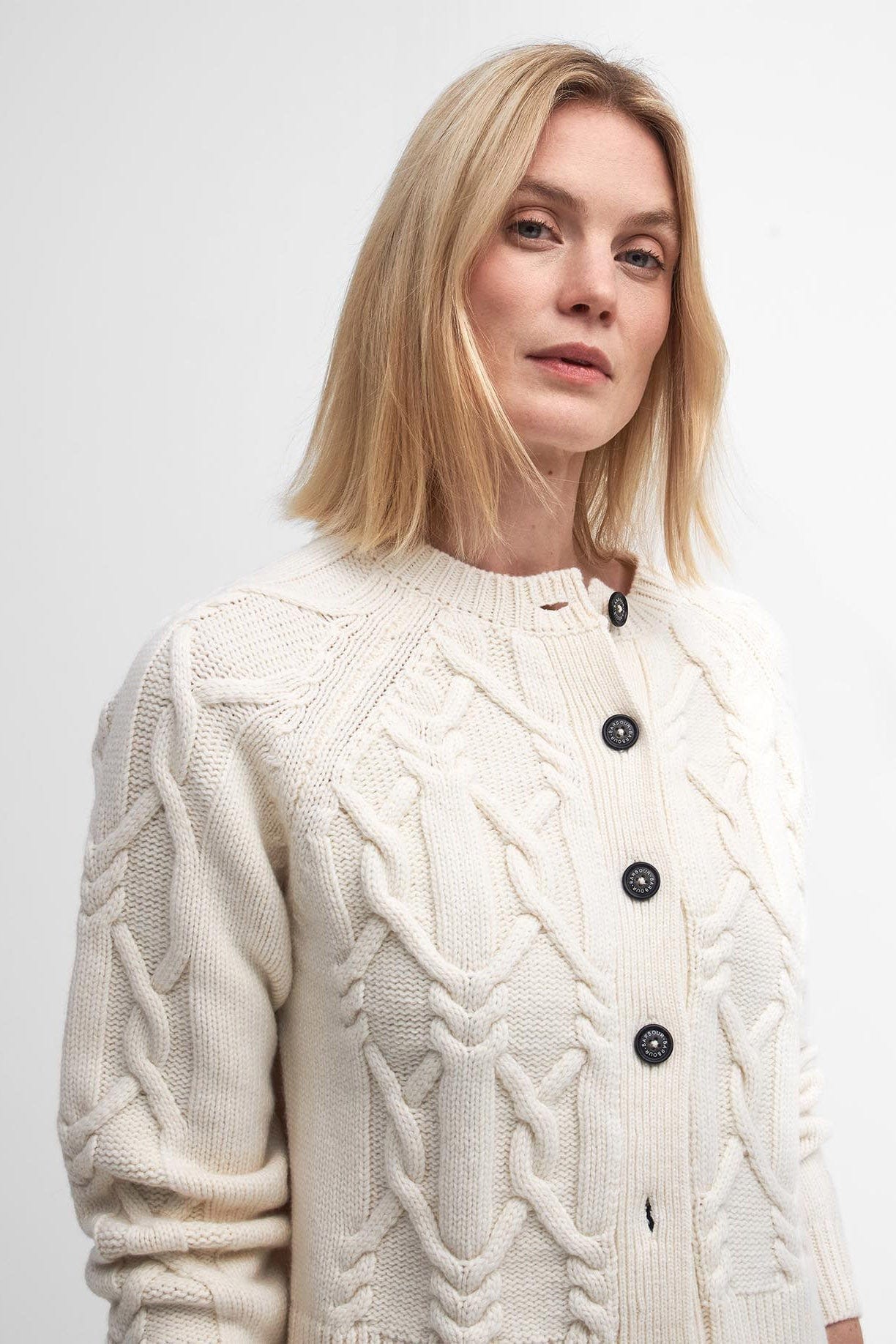 Barbour Lorelei Wool Blend Knitted Cardigan - Ecru