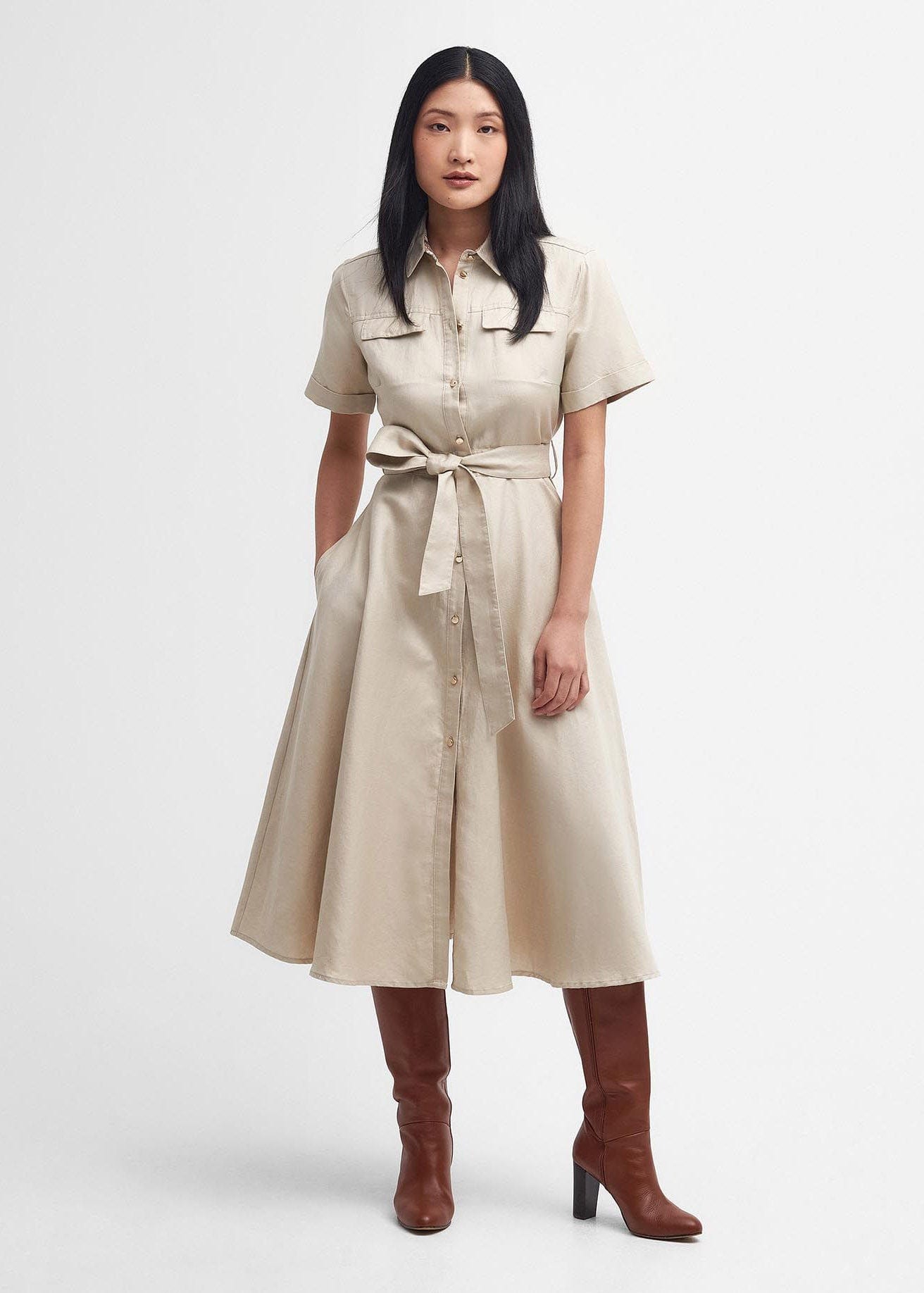 Barbour Margaret Linen Shirt Dress - Safari
