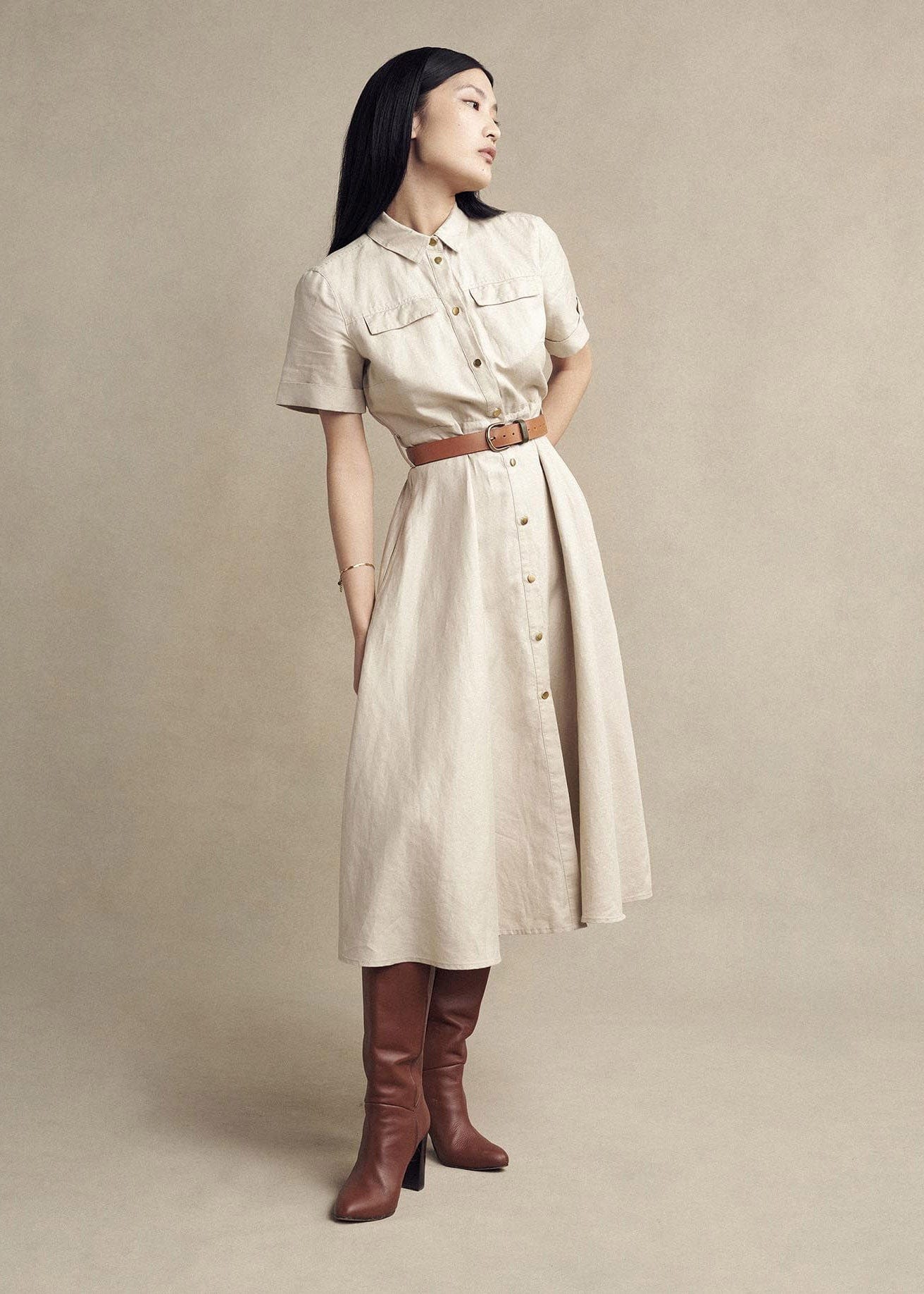 Barbour Margaret Linen Shirt Dress - Safari