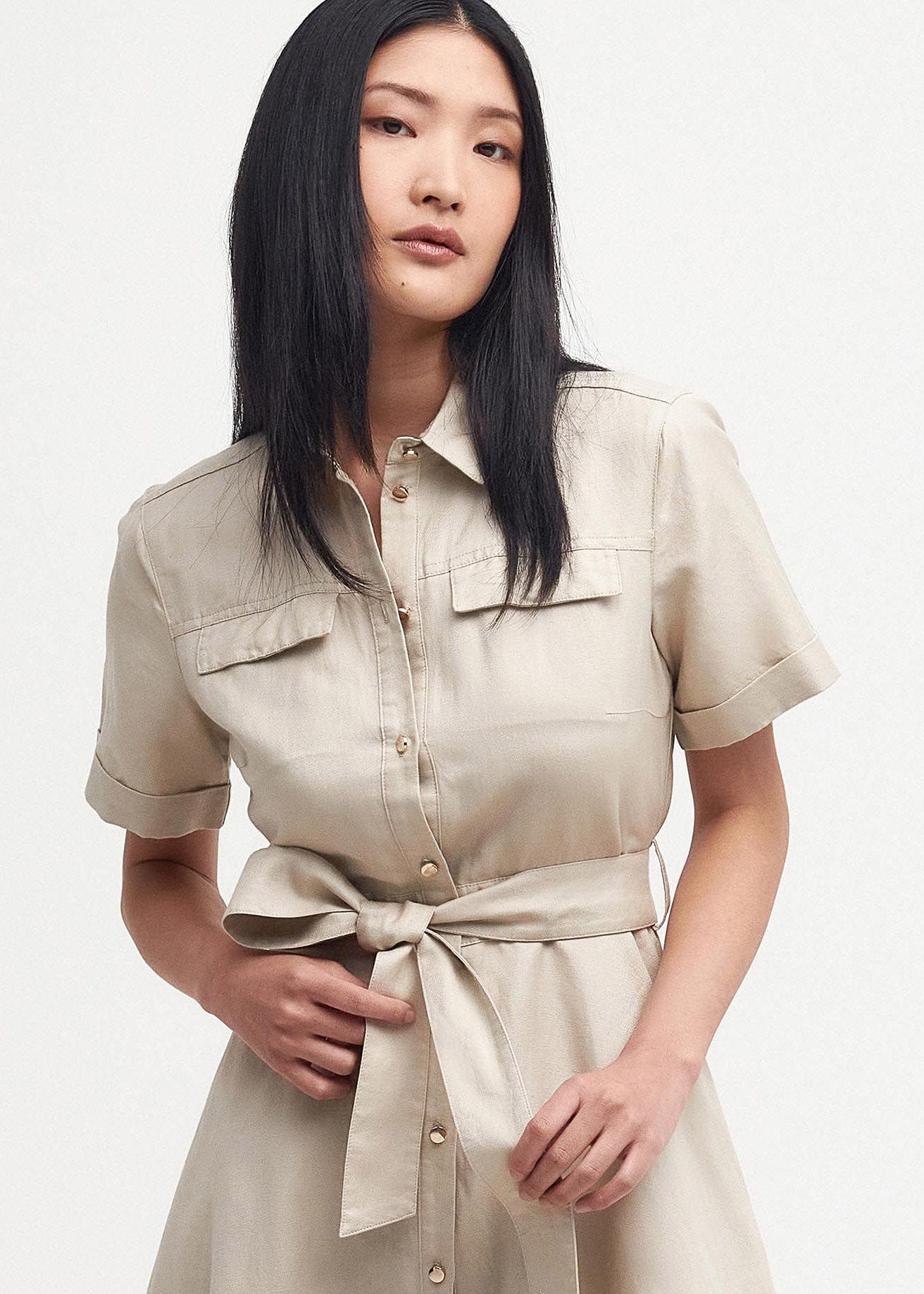 Barbour Margaret Linen Shirt Dress - Safari