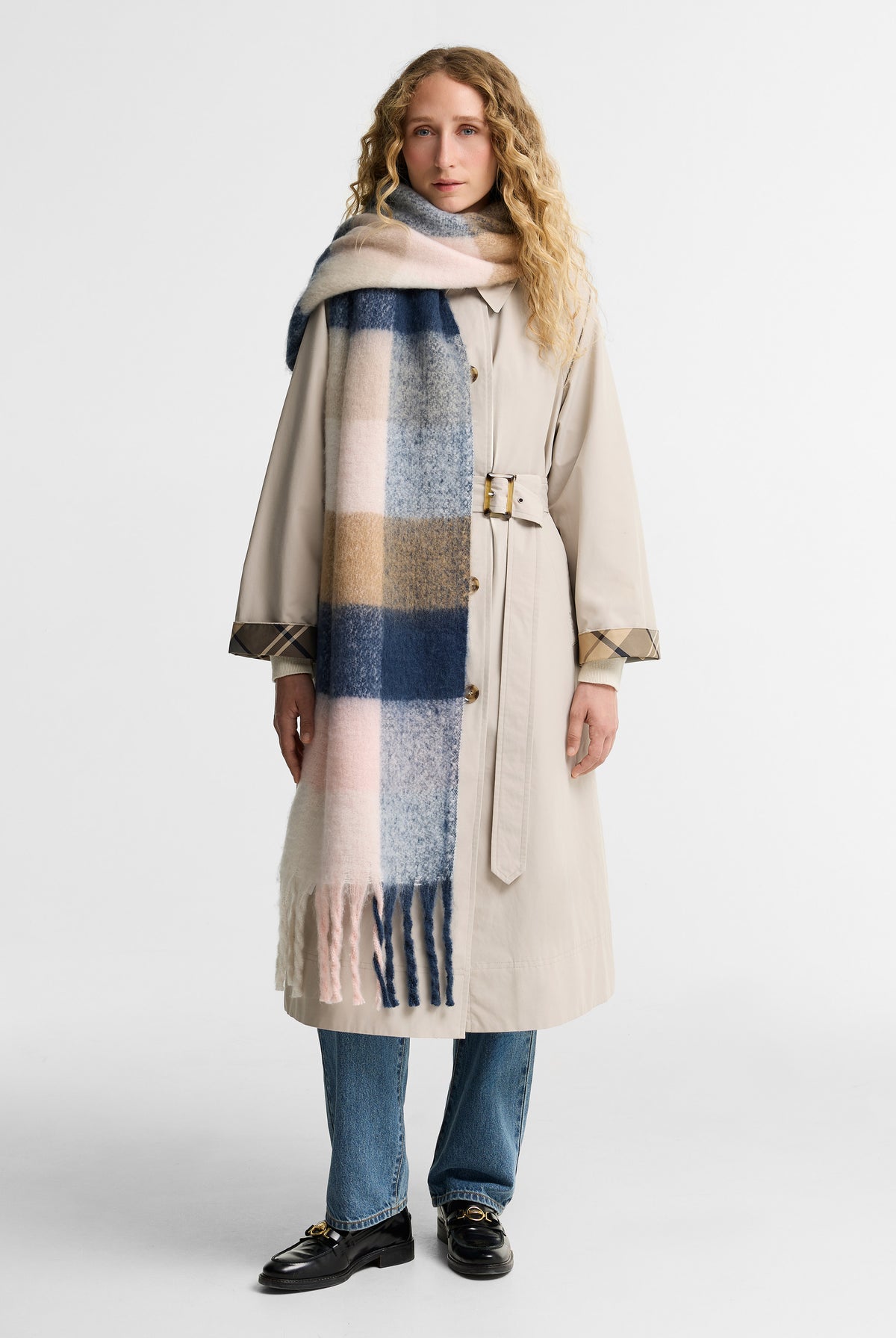 Barbour Marie Check Scarf - Navy/Blush Pink LSC0460_NY91_OS