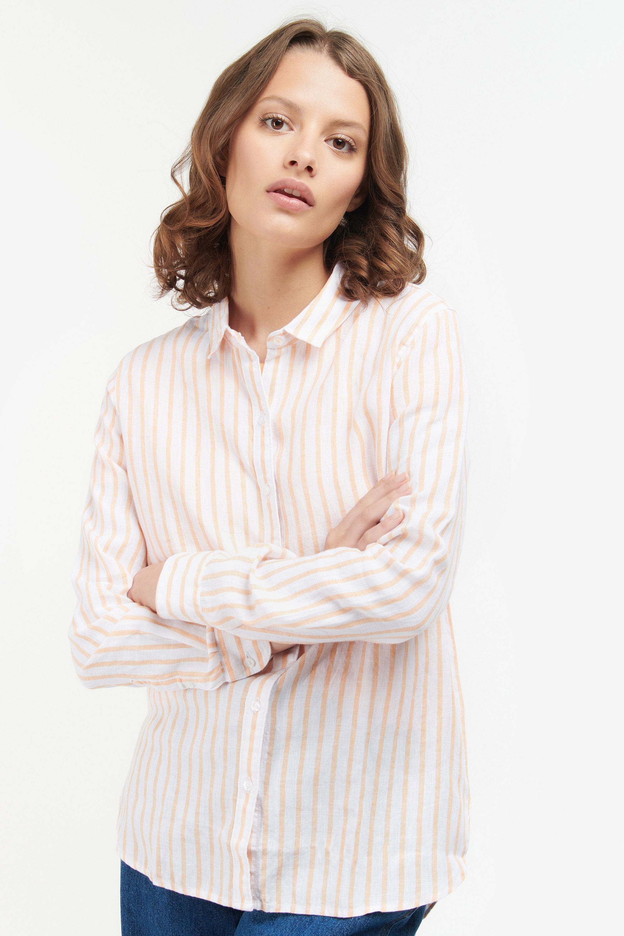 Barbour Marine Stripe Linen Shirt - Papaya