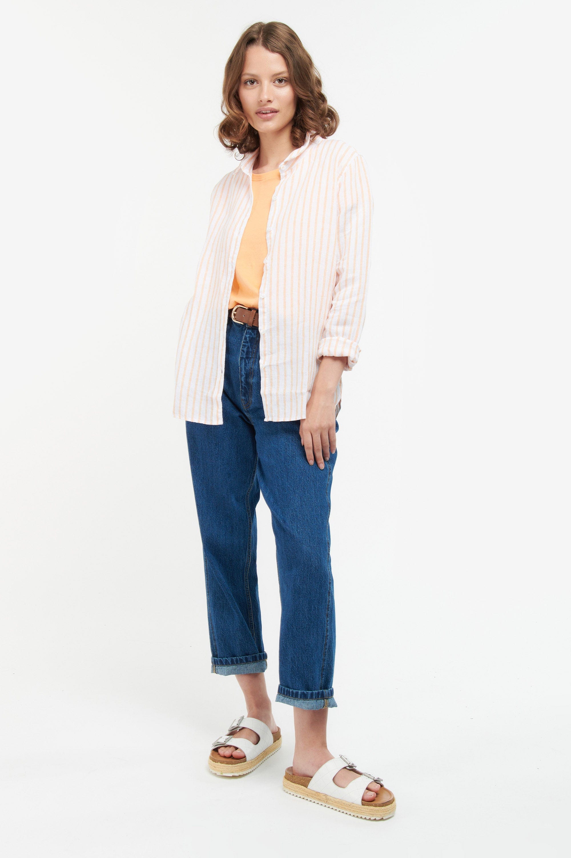 Barbour Marine Stripe Linen Shirt - Papaya