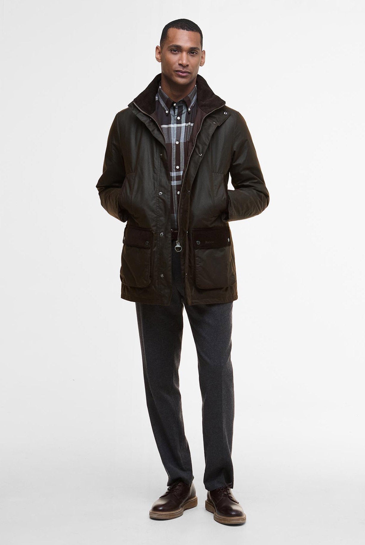 Barbour Modern Border Waxed Jacket - Dark Brown