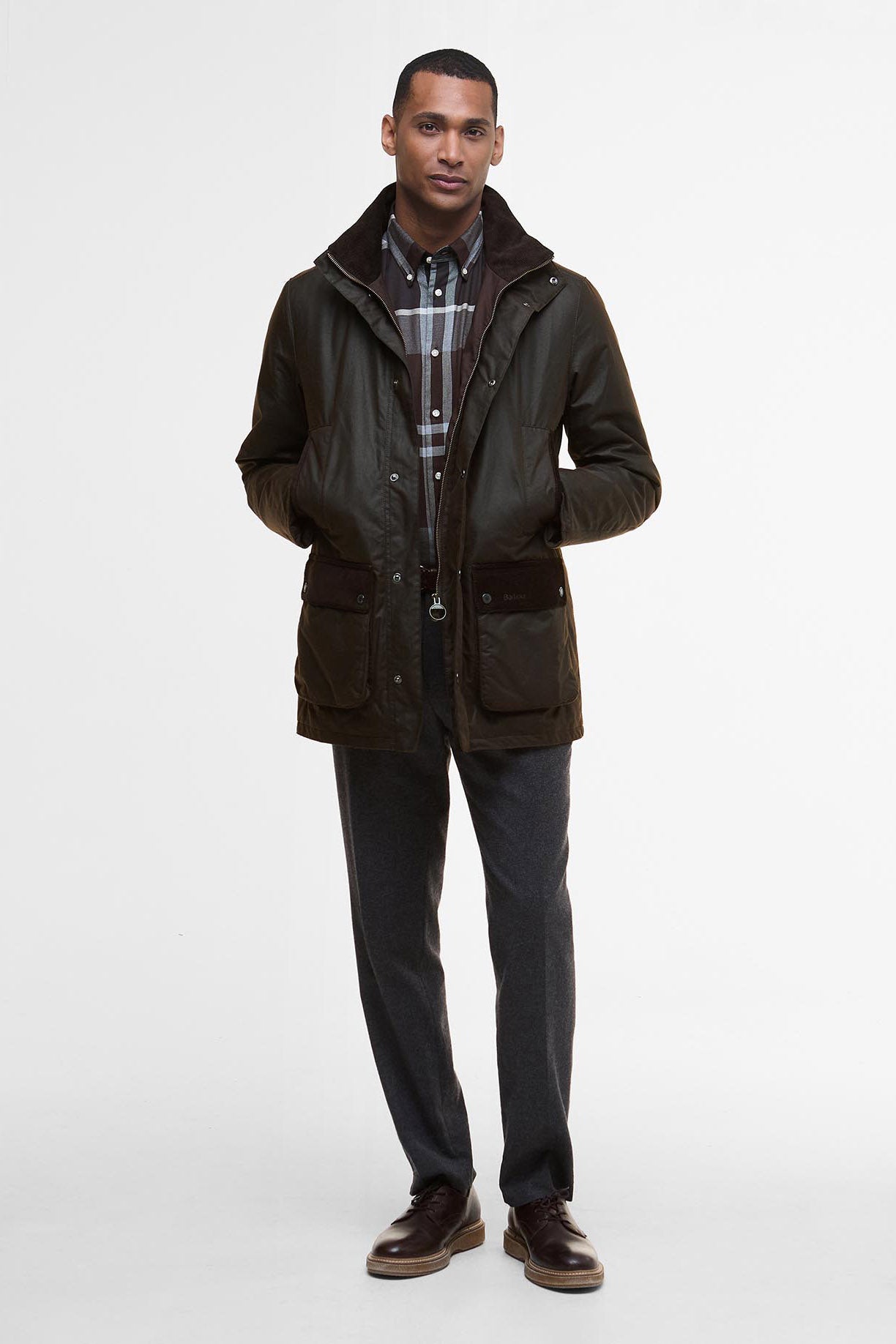 Barbour Modern Border Waxed Jacket - Dark Brown