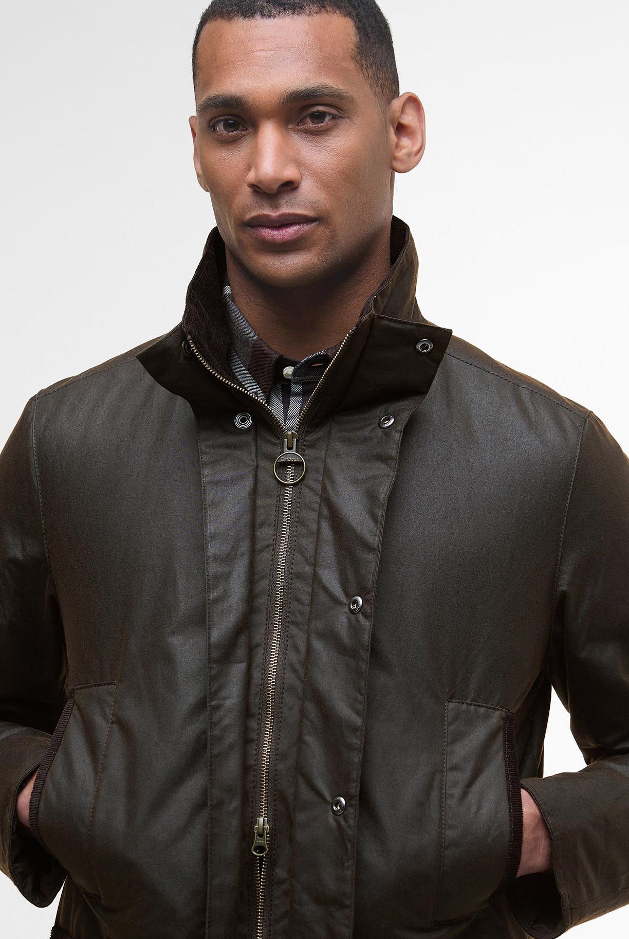 Barbour Modern Border Waxed Jacket - Dark Brown