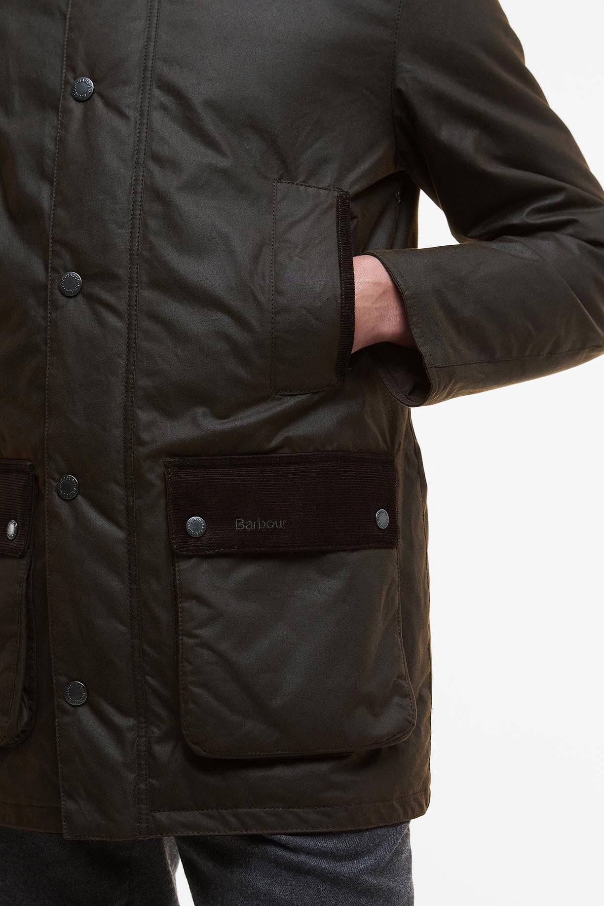 Barbour Modern Border Waxed Jacket - Dark Brown