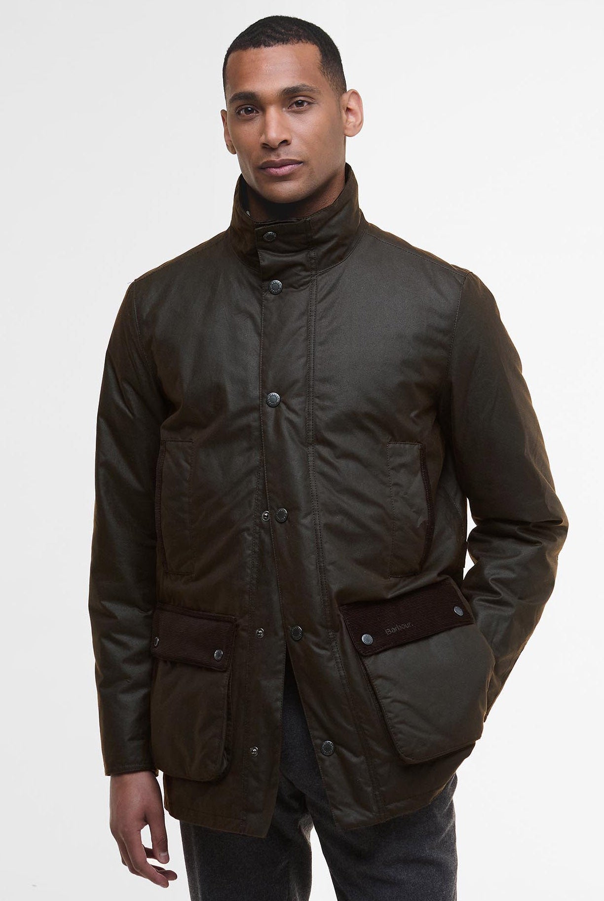 Barbour Modern Border Waxed Jacket - Dark Brown