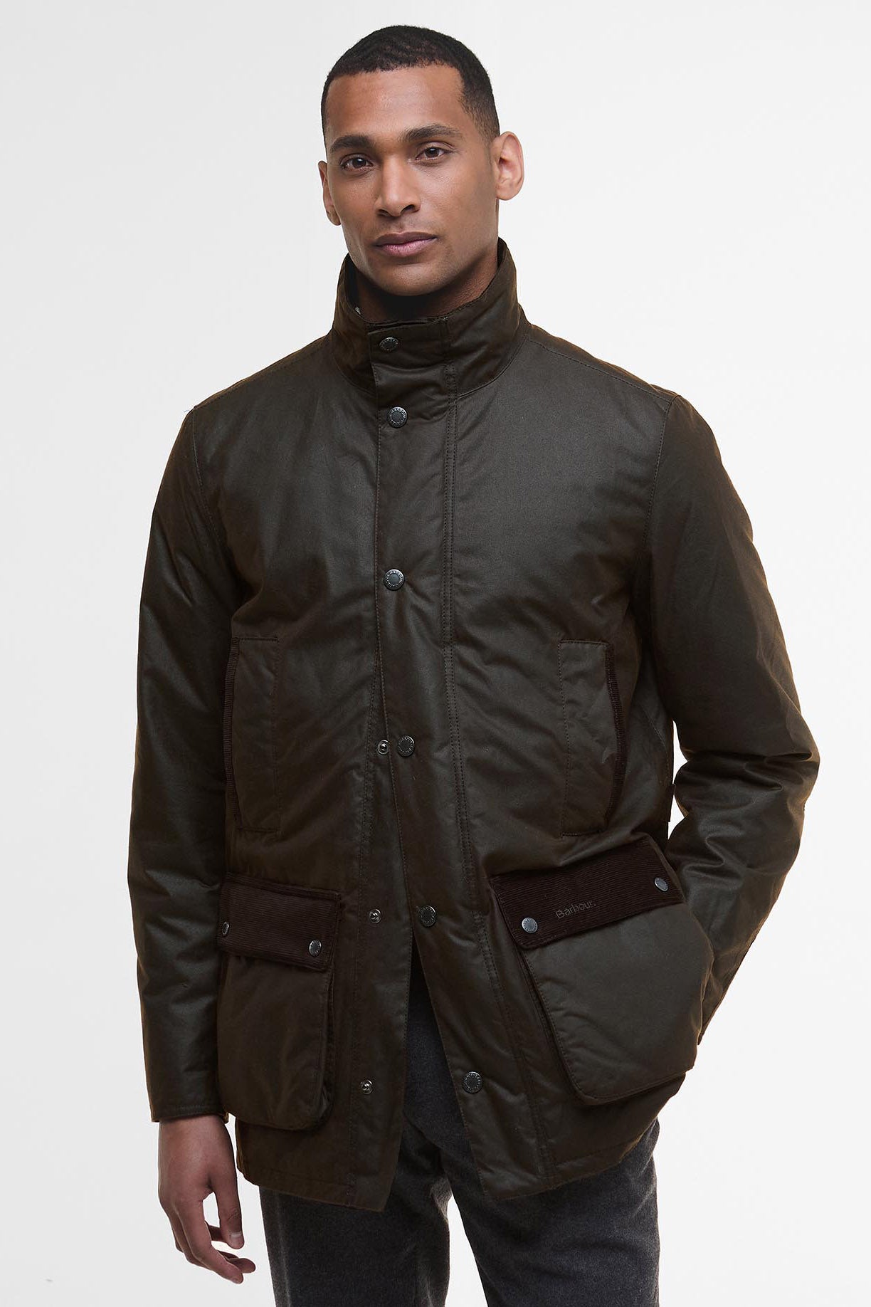 Barbour Modern Border Waxed Jacket - Dark Brown