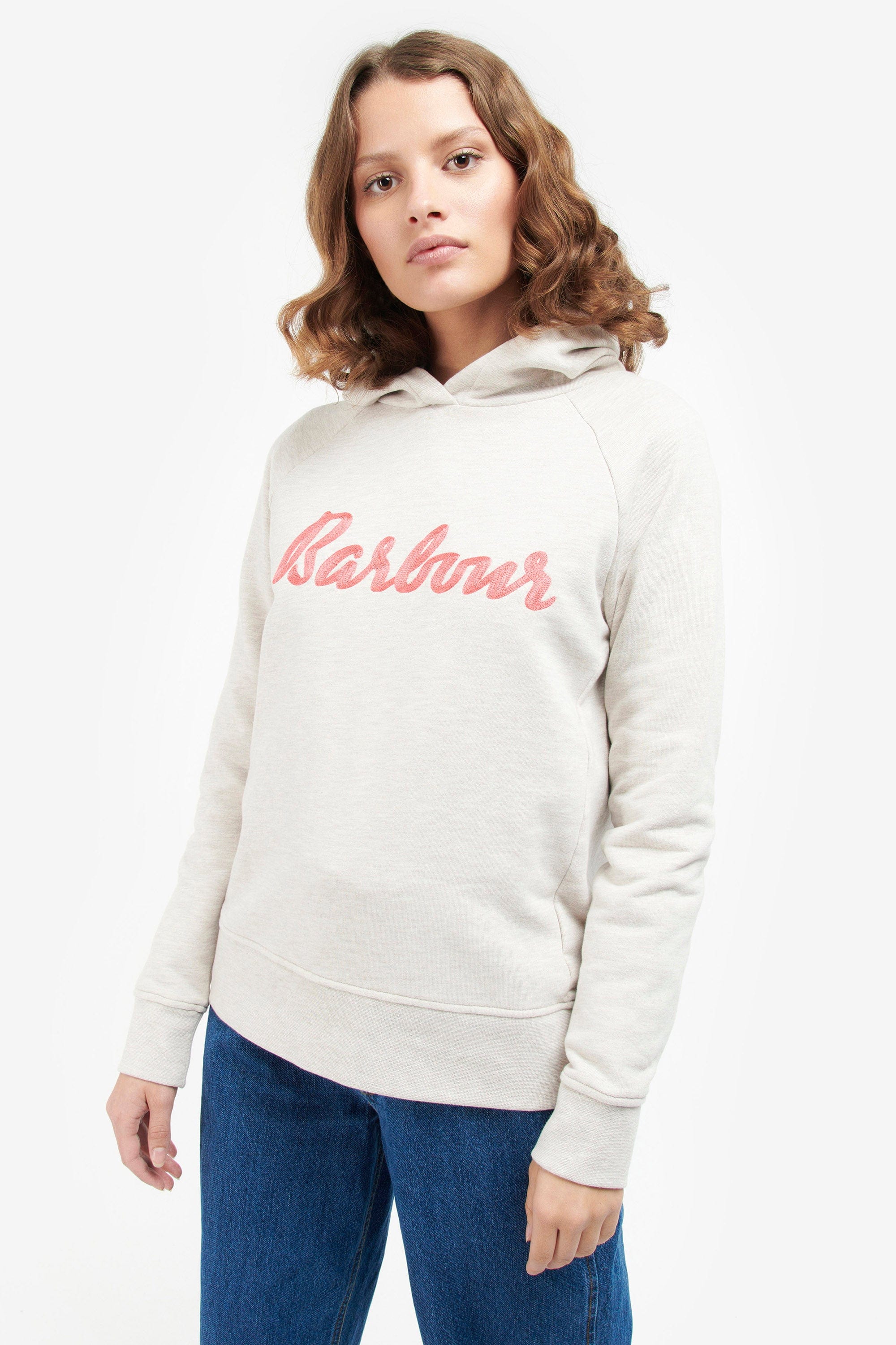 Barbour Otterburn Hoodie - Oatmeal Marl/Pink Punch