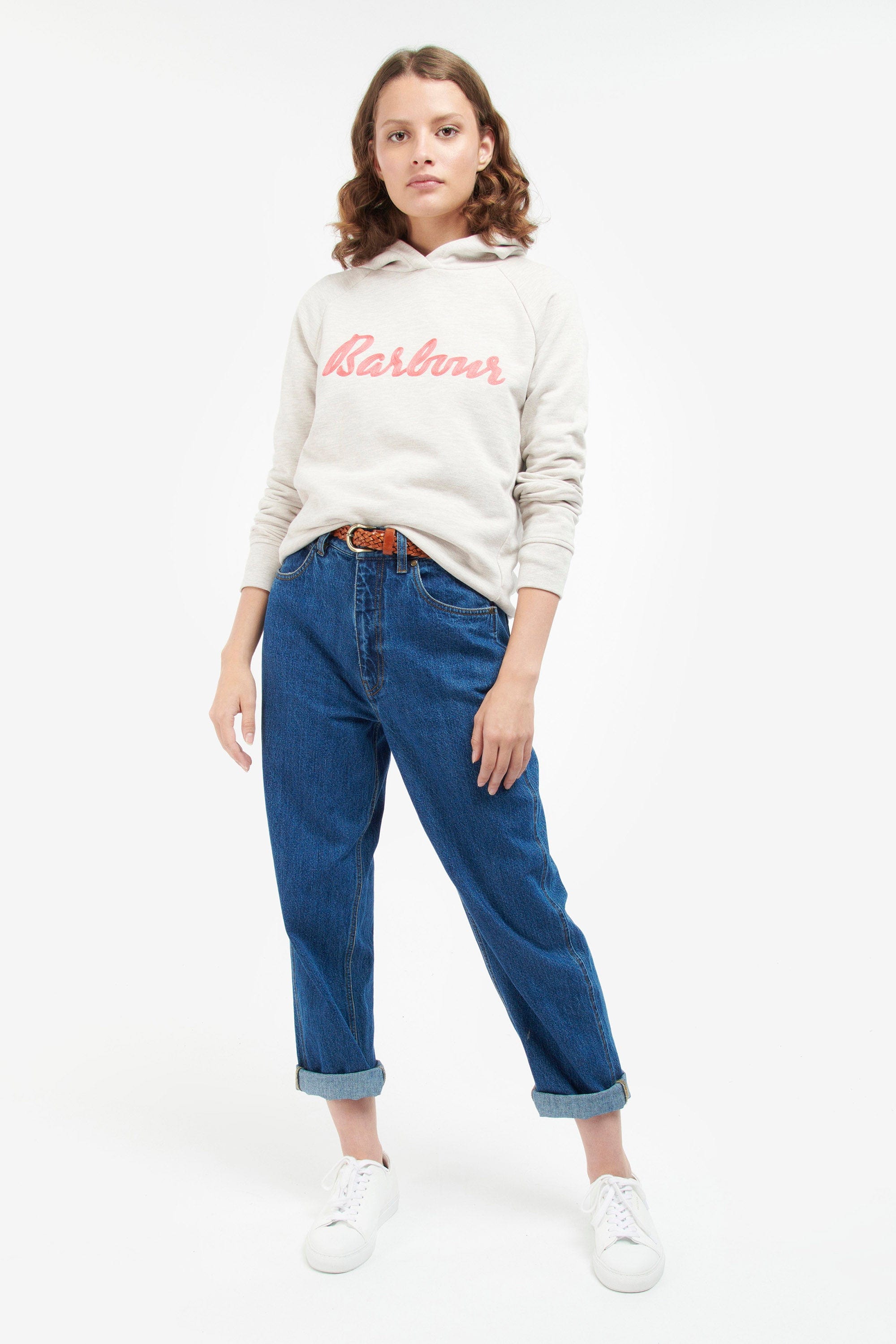 Barbour Otterburn Hoodie - Oatmeal Marl/Pink Punch