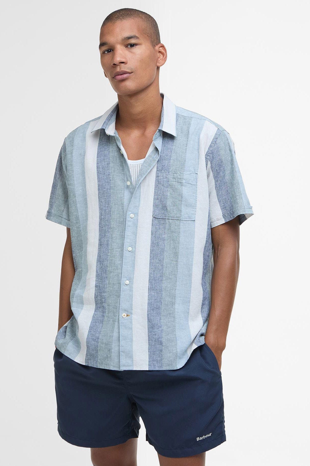 Barbour Portwell Stripe Regular Fit Short Sleeve Shirt - Classic Navy