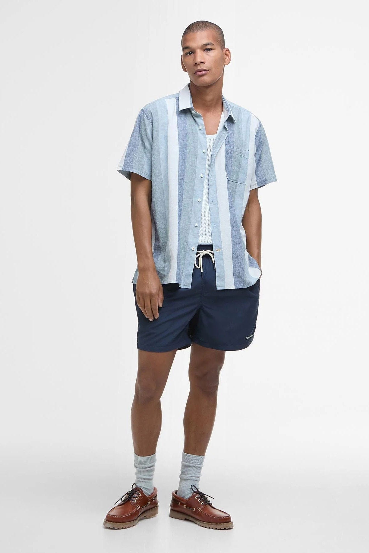 Barbour Portwell Stripe Regular Fit Short Sleeve Shirt - Classic Navy