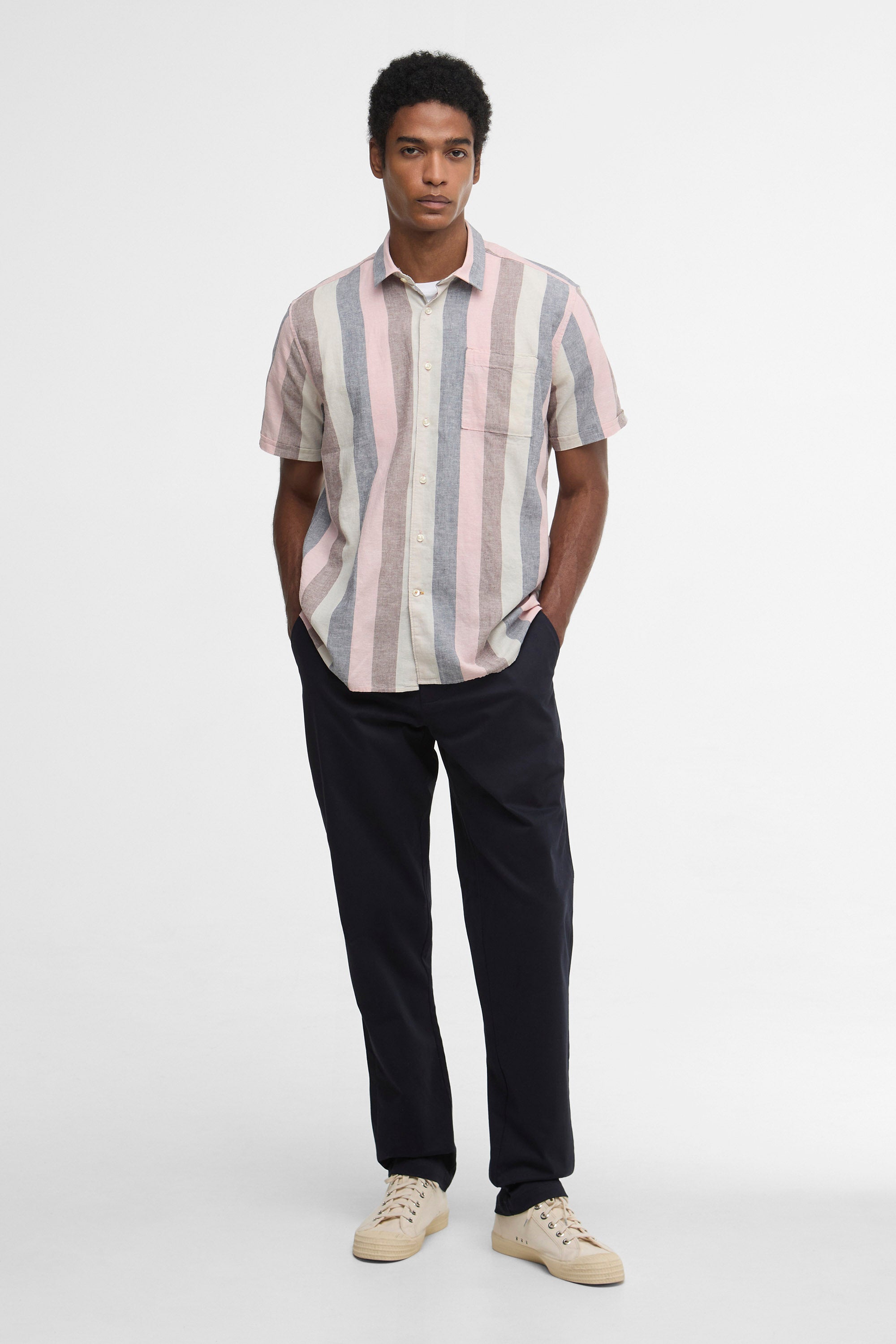 Barbour Portwell Striped Linen Blend Shirt - Pink