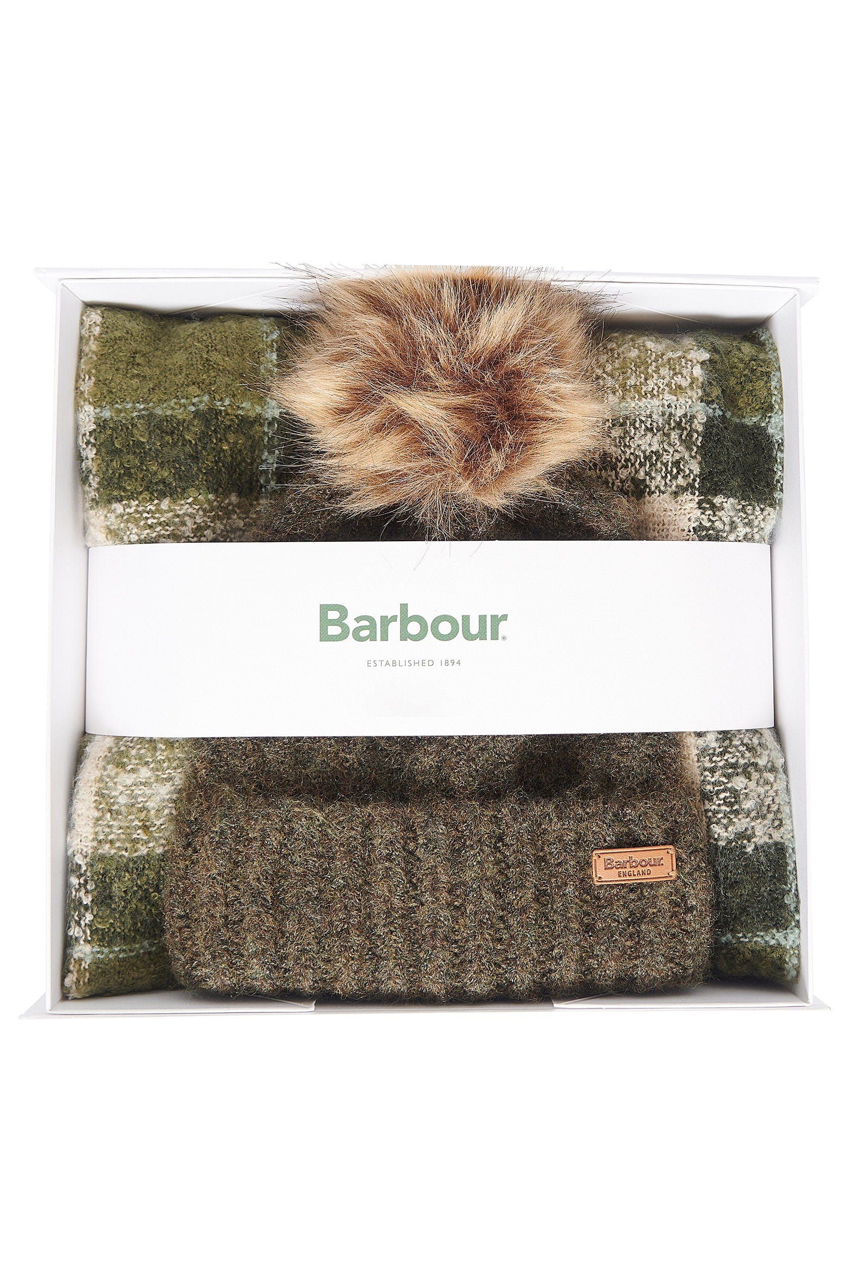 Barbour Saltburn Beanie And Tartan Scarf Gift Set - Ancient Loden LGS0077_GN71_OS