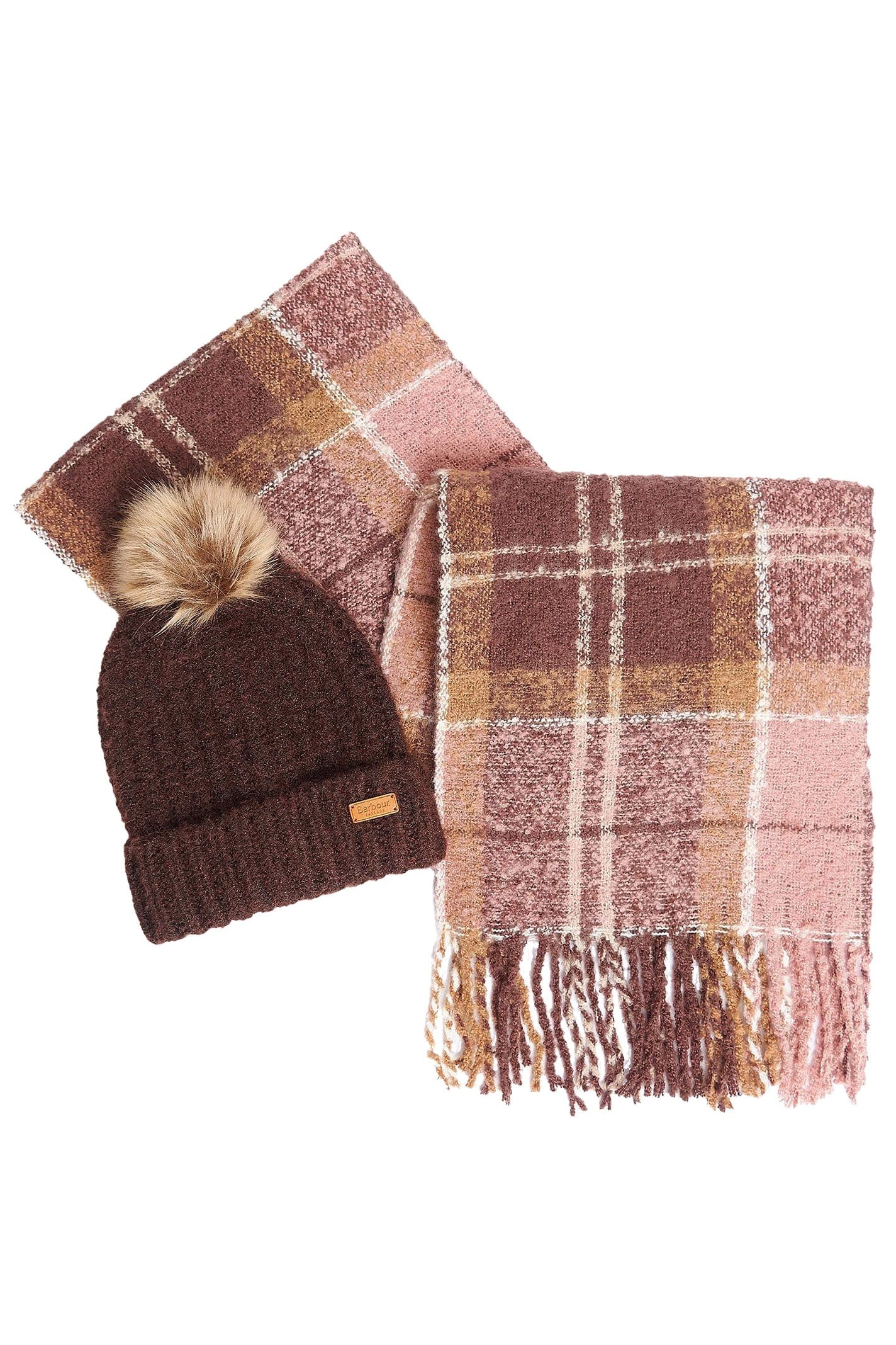 Barbour Saltburn Beanie & Tartan Scarf Gift Set - Chocolate LGS0077_BR91_OS