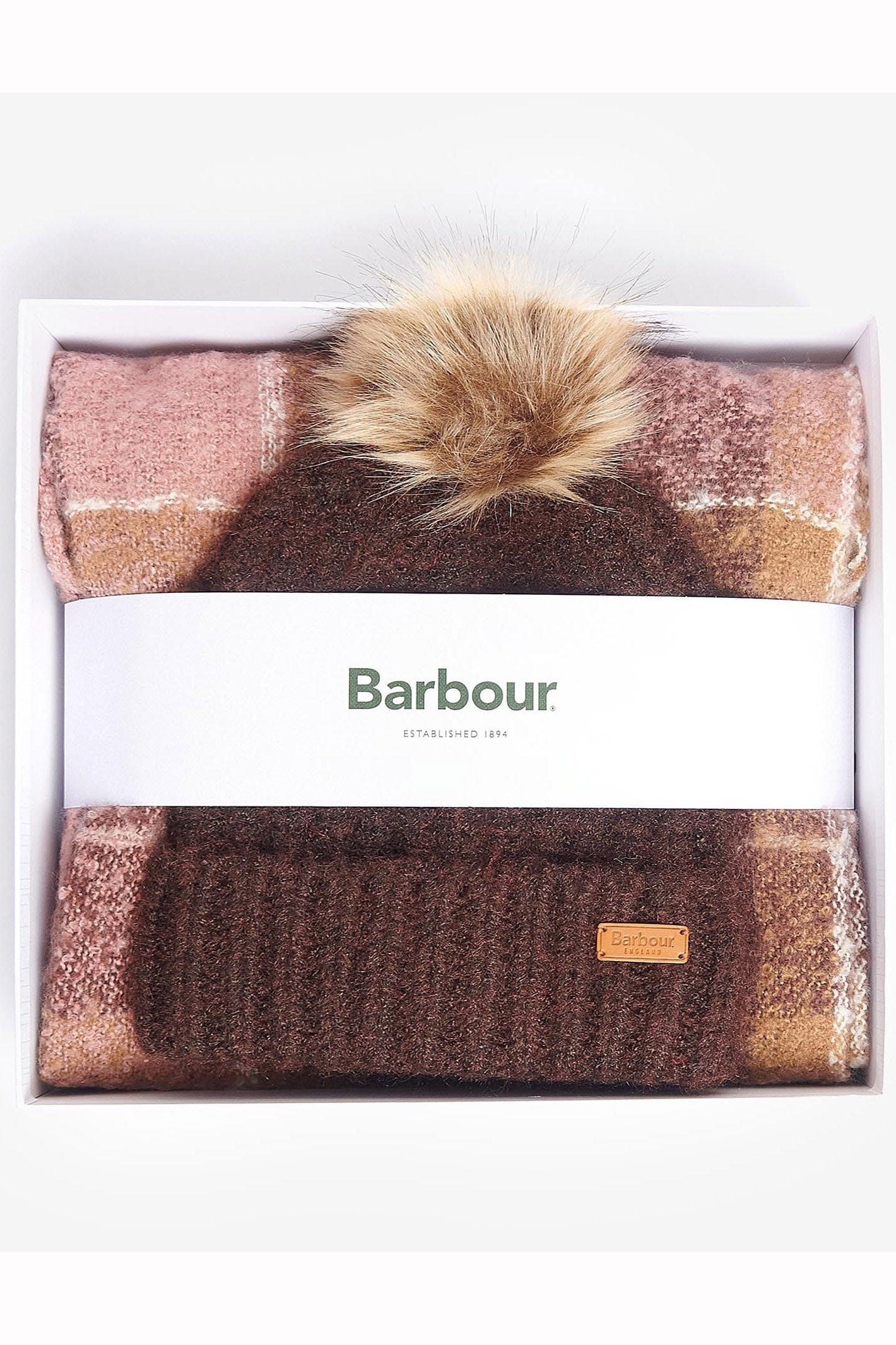Barbour Saltburn Beanie & Tartan Scarf Gift Set - Chocolate LGS0077_BR91_OS