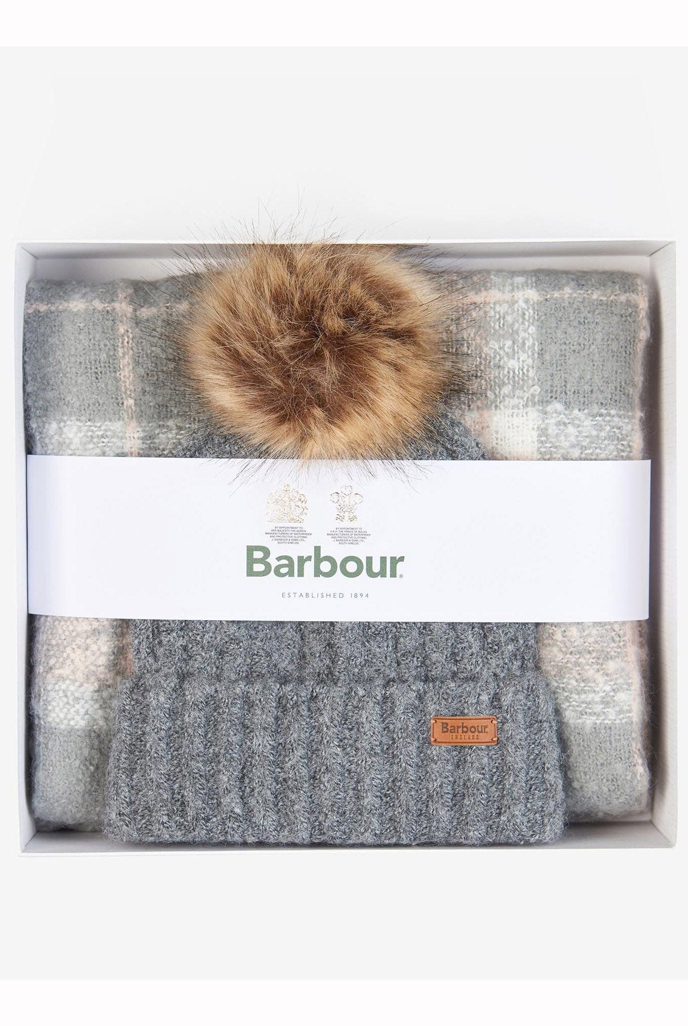 Barbour Saltburn Beanie & Tartan Scarf Gift Set - Grey Rose LGS0077_GY31_OS
