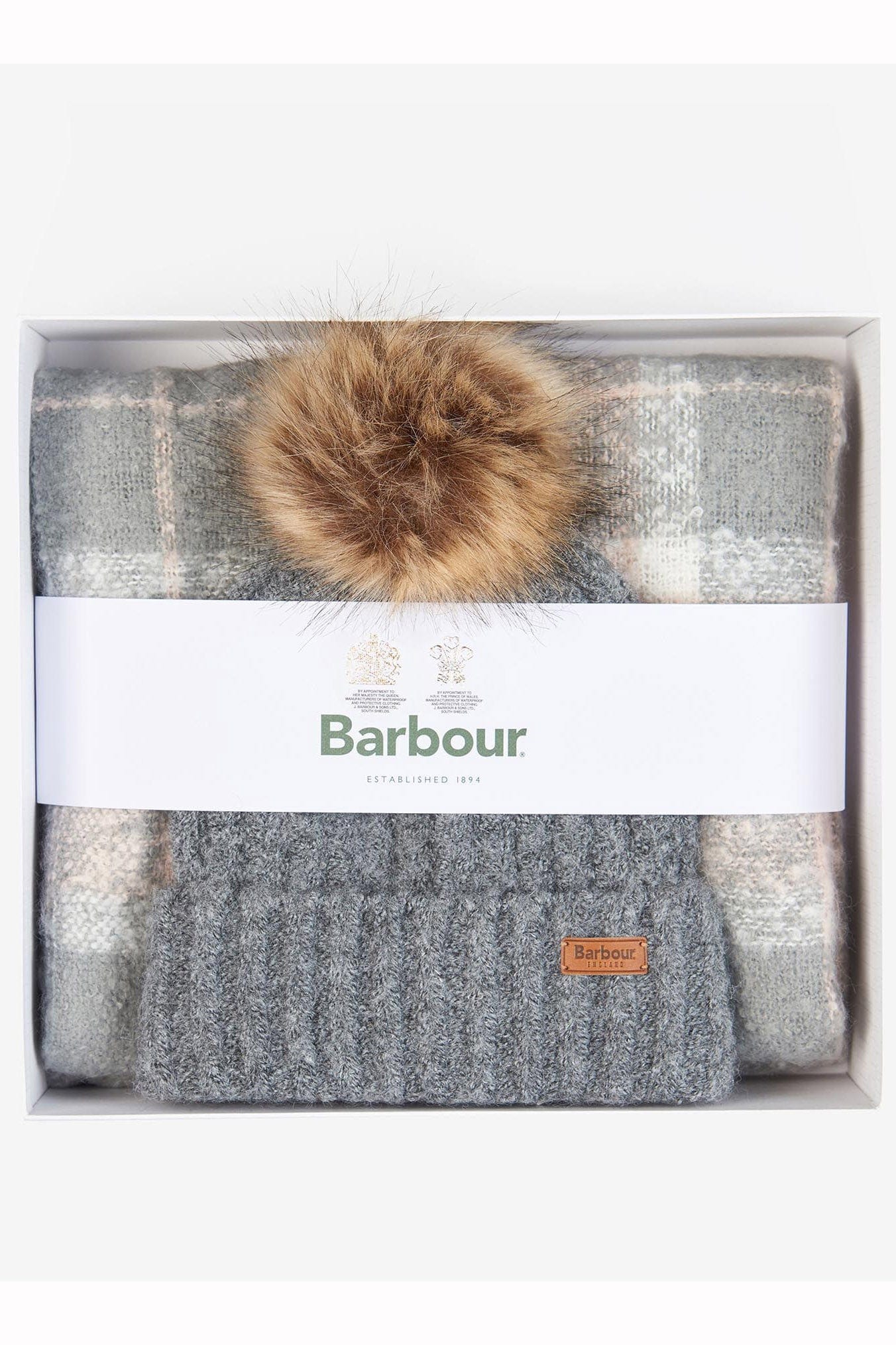 Barbour Saltburn Beanie & Tartan Scarf Gift Set - Grey Rose LGS0077_GY31_OS