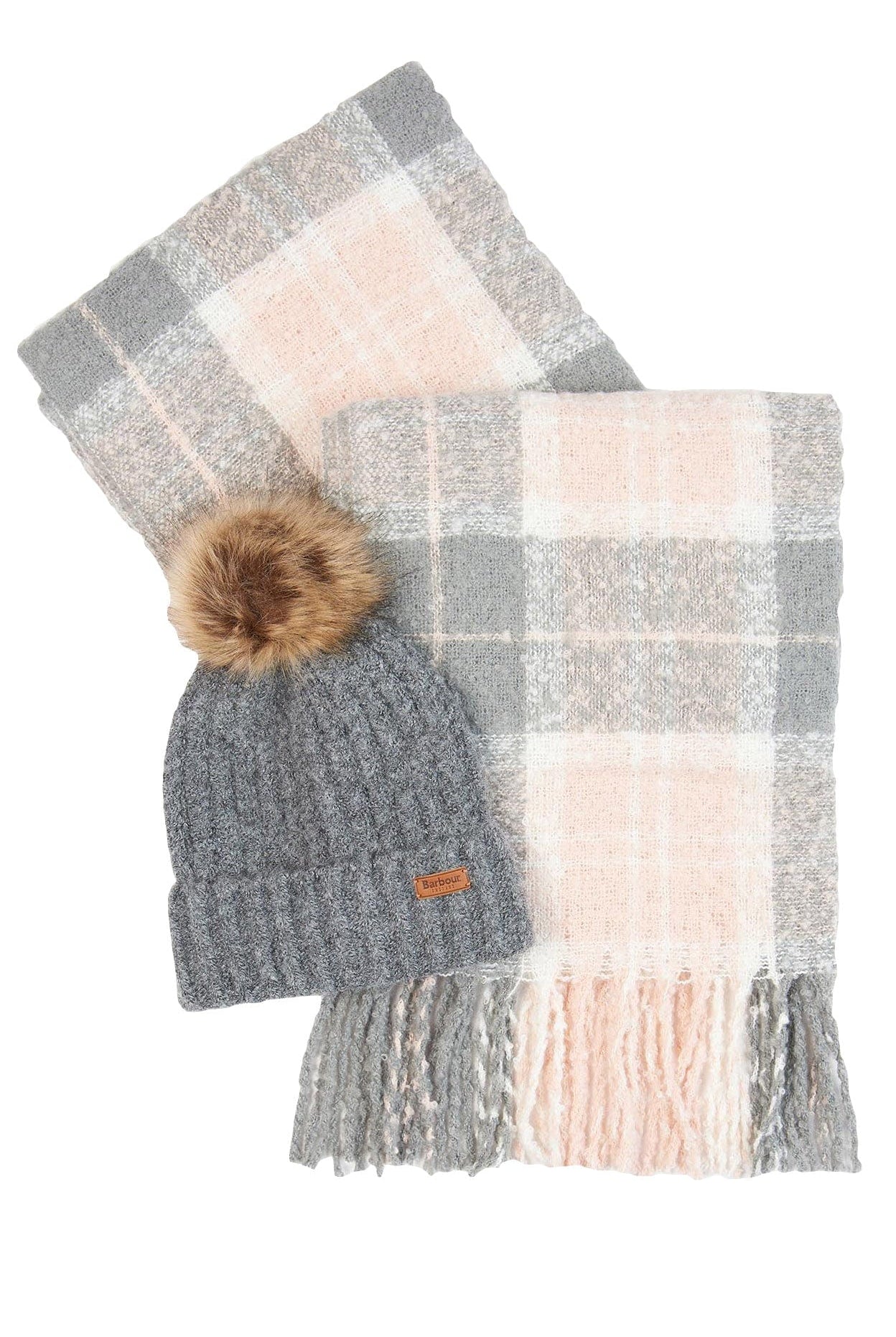 Barbour Saltburn Beanie & Tartan Scarf Gift Set - Grey Rose LGS0077_GY31_OS