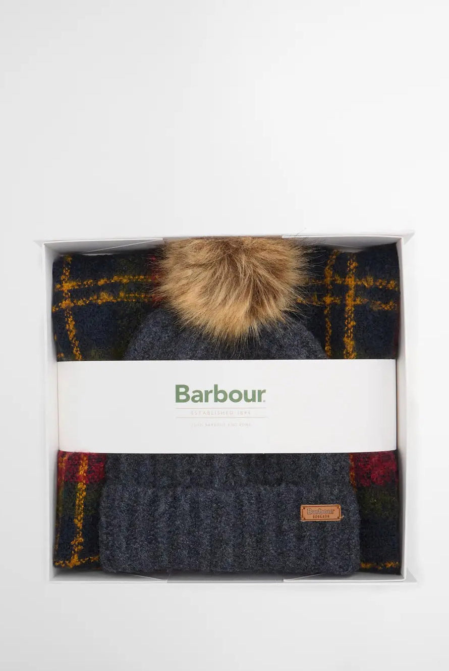Barbour Saltburn Beanie & Tartan Scarf Gift Set - Winterberry Tartan LGS0077_TN69_OS