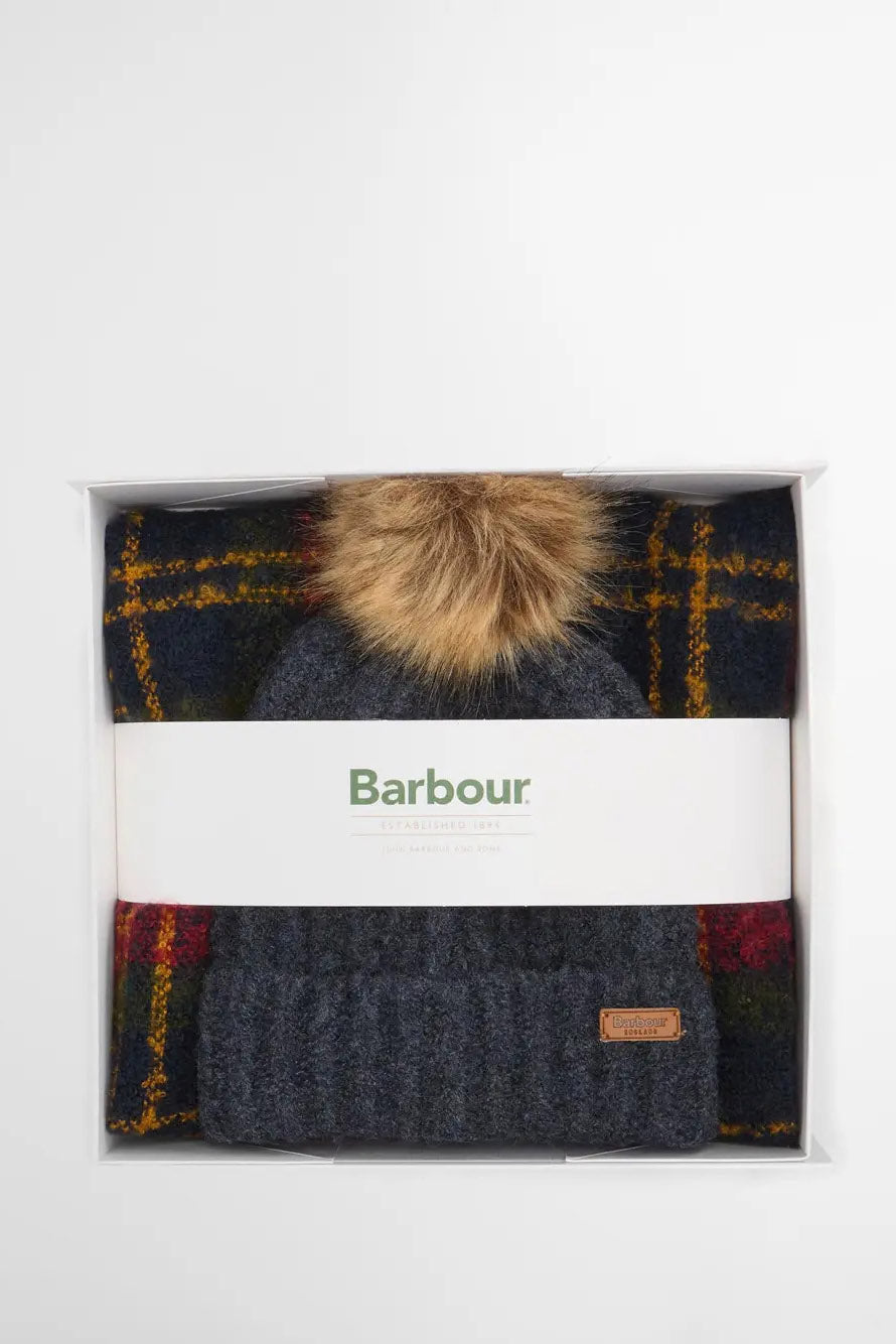 Barbour Saltburn Beanie & Tartan Scarf Gift Set - Winterberry Tartan LGS0077_TN69_OS