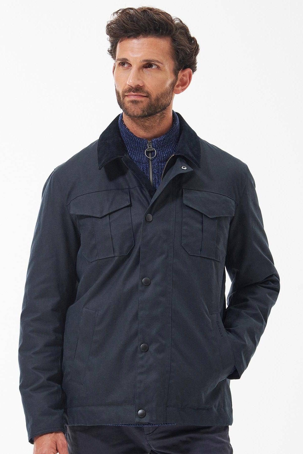 Barbour Spen Wax Jacket - Navy