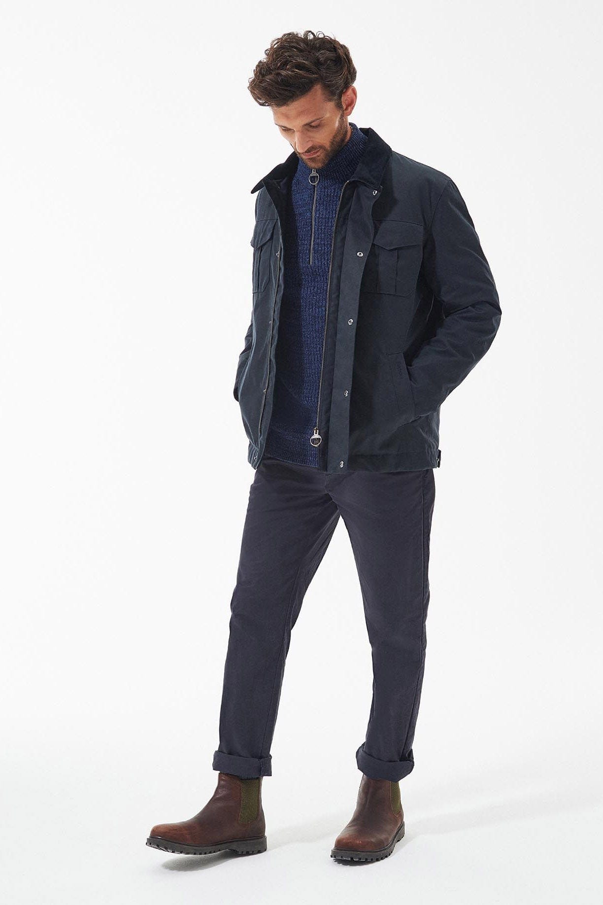 Barbour Spen Wax Jacket - Navy