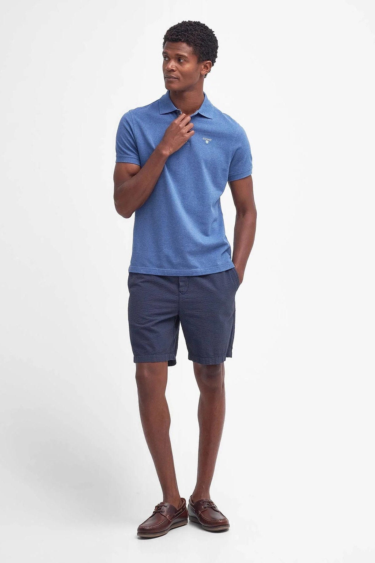 Barbour Tartan Pique Polo - Dark Chambray Marl