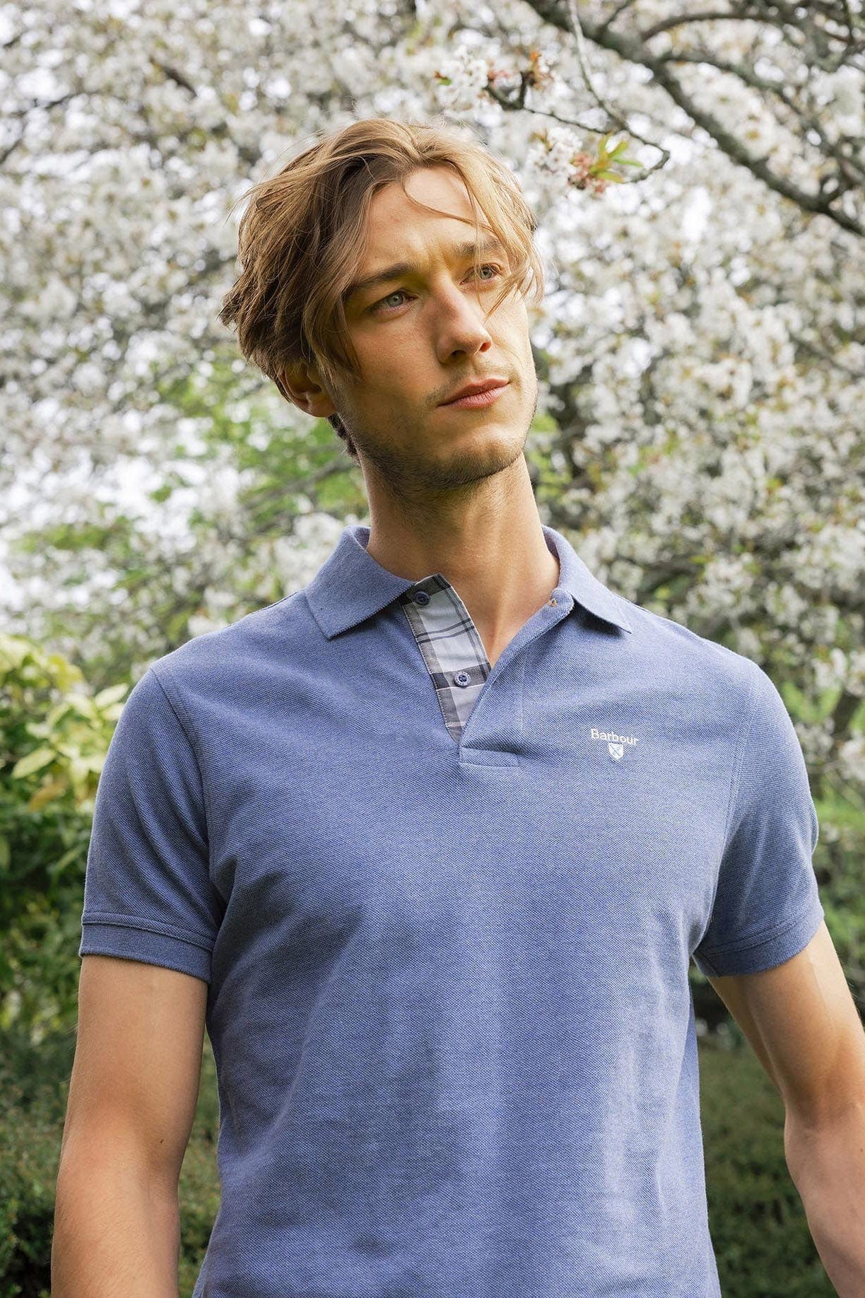 Barbour Tartan Pique Polo - Dark Chambray Marl