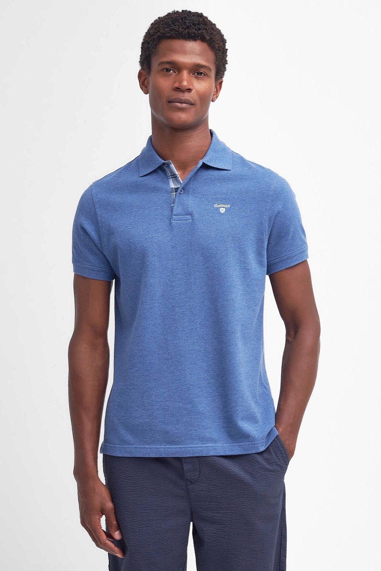 Barbour Tartan Pique Polo - Dark Chambray Marl