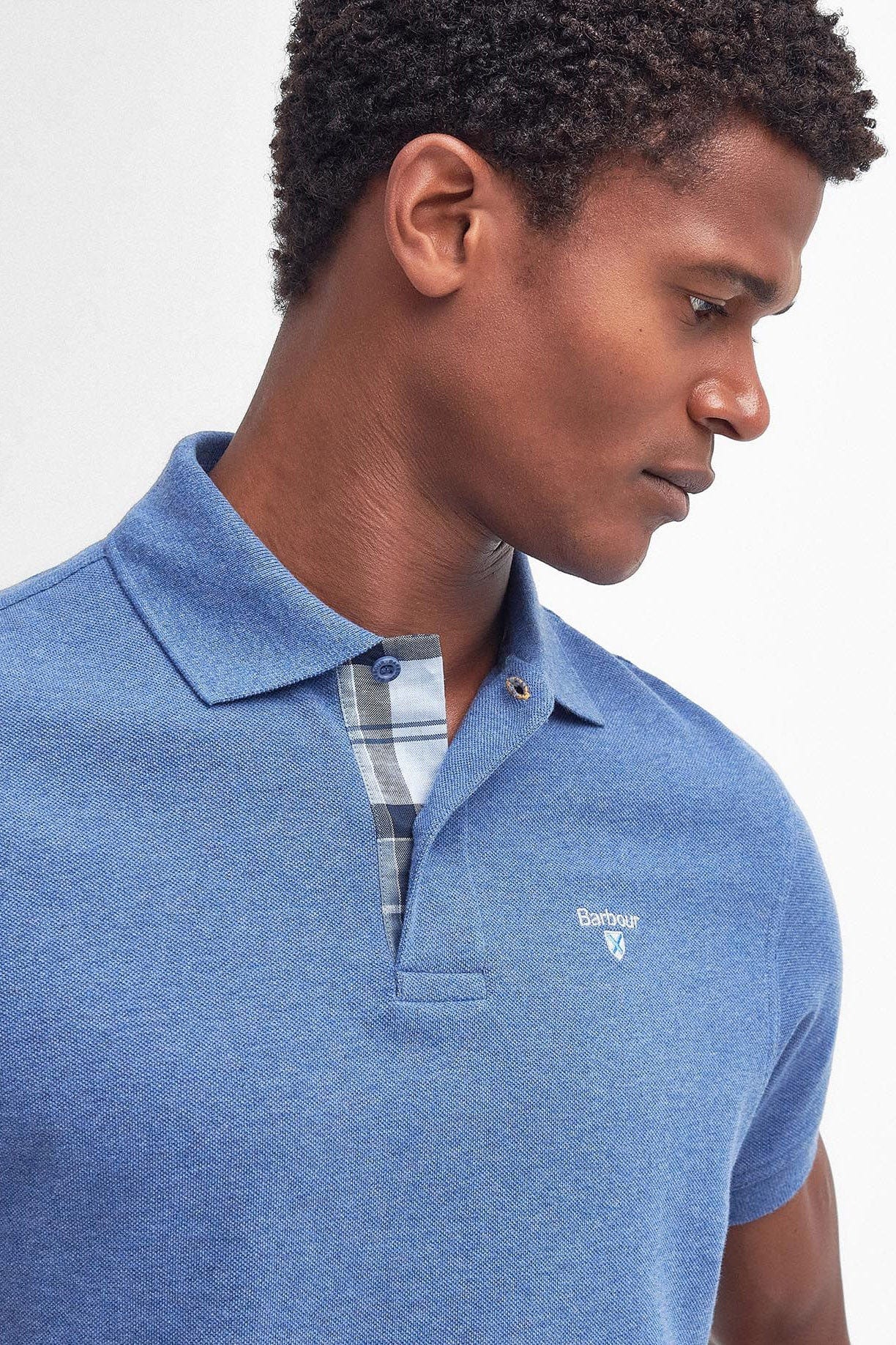 Barbour Tartan Pique Polo - Dark Chambray Marl