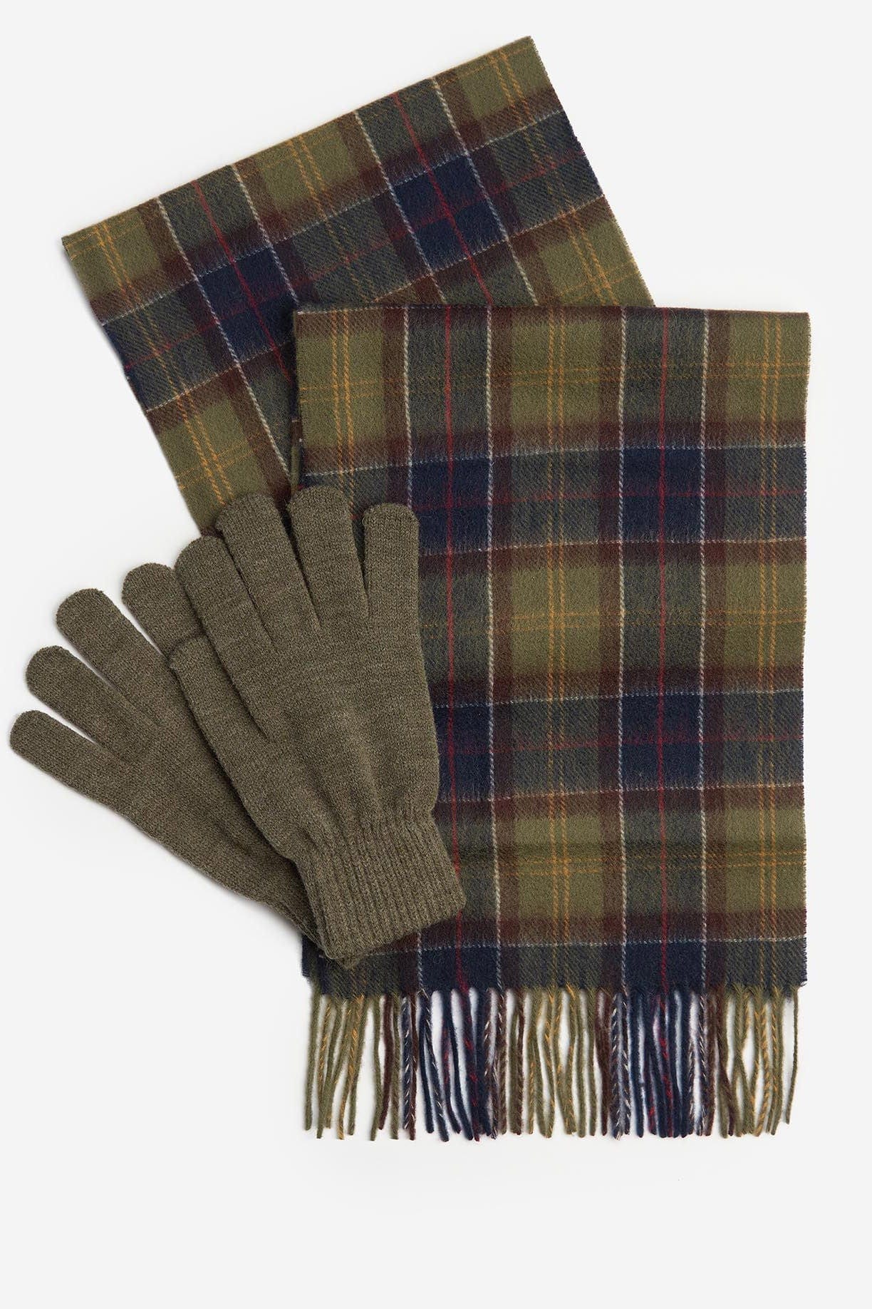 Barbour Tartan Scarf & Glove Gift Set - Classic/Olive MGS0018_TN11_OS