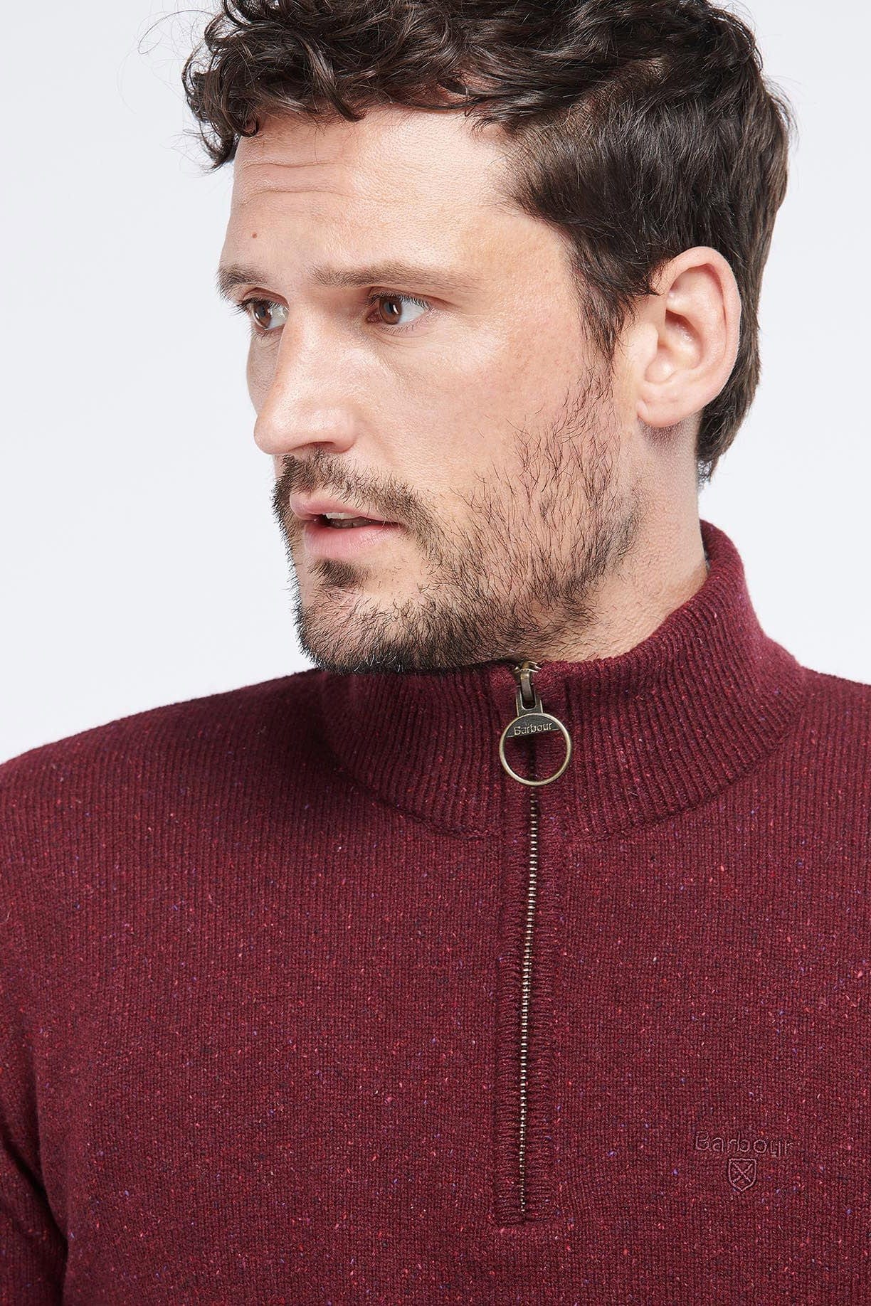 Barbour Tisbury Half Zip Knitted Jumper - Ruby