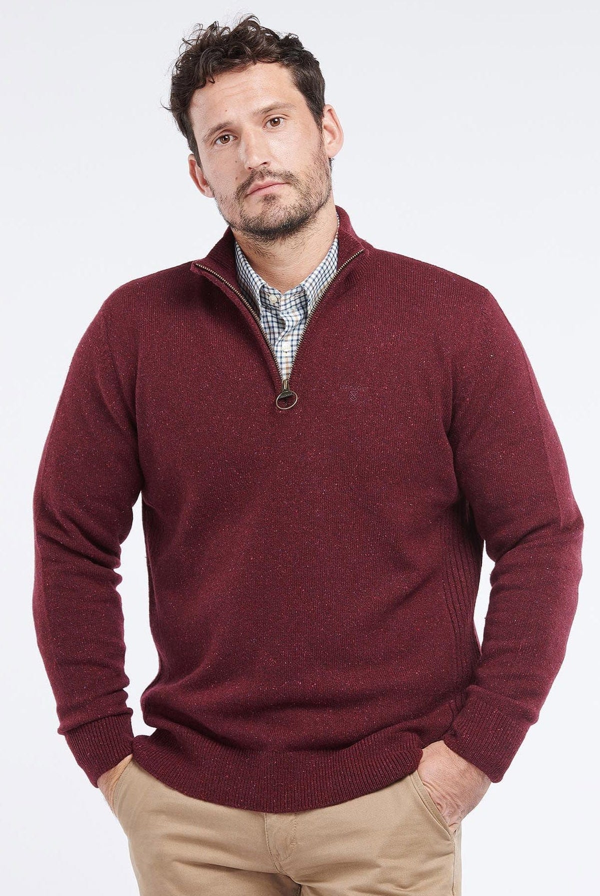 Barbour Tisbury Half Zip Knitted Jumper - Ruby