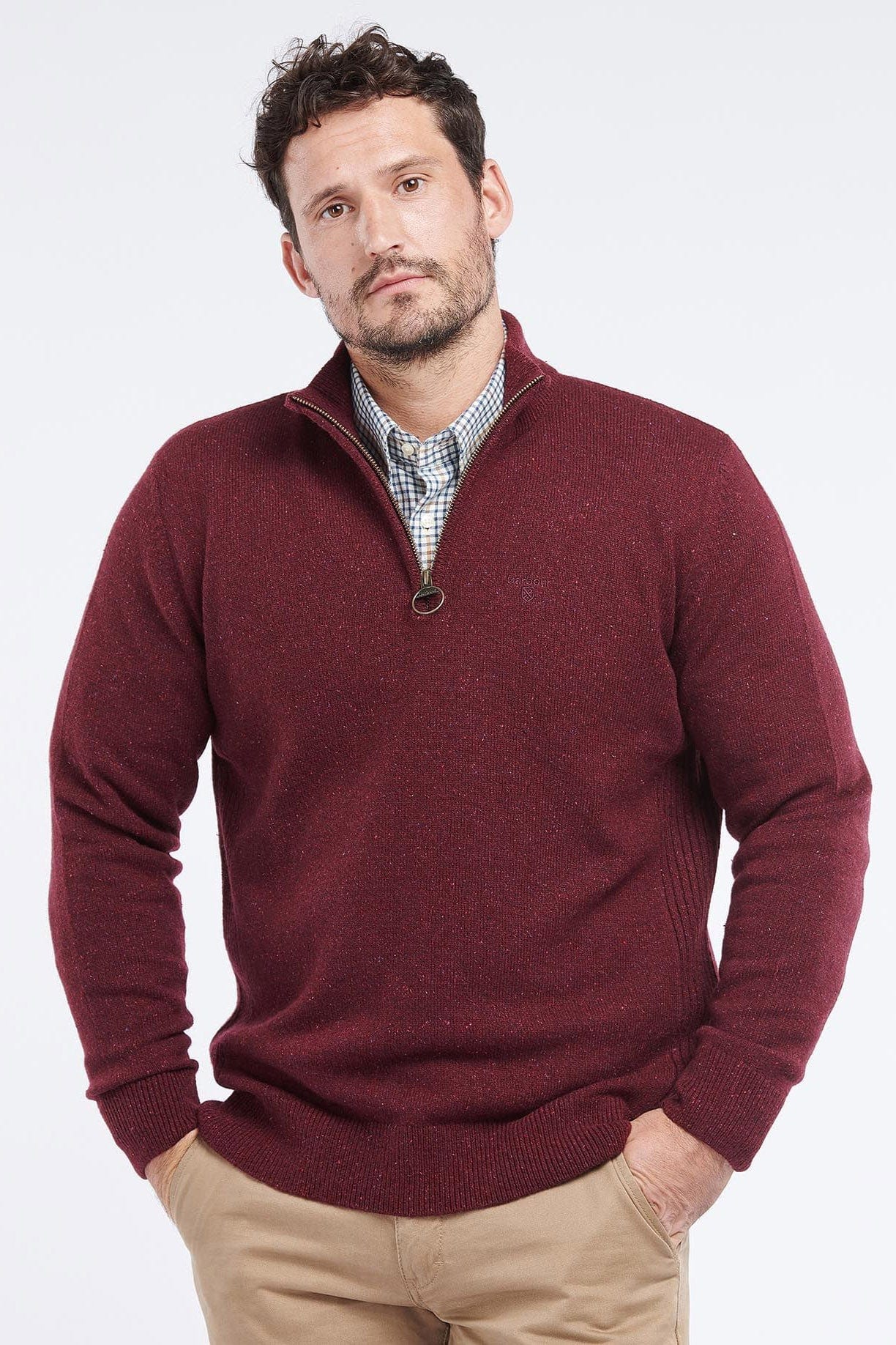 Barbour Tisbury Half Zip Knitted Jumper - Ruby