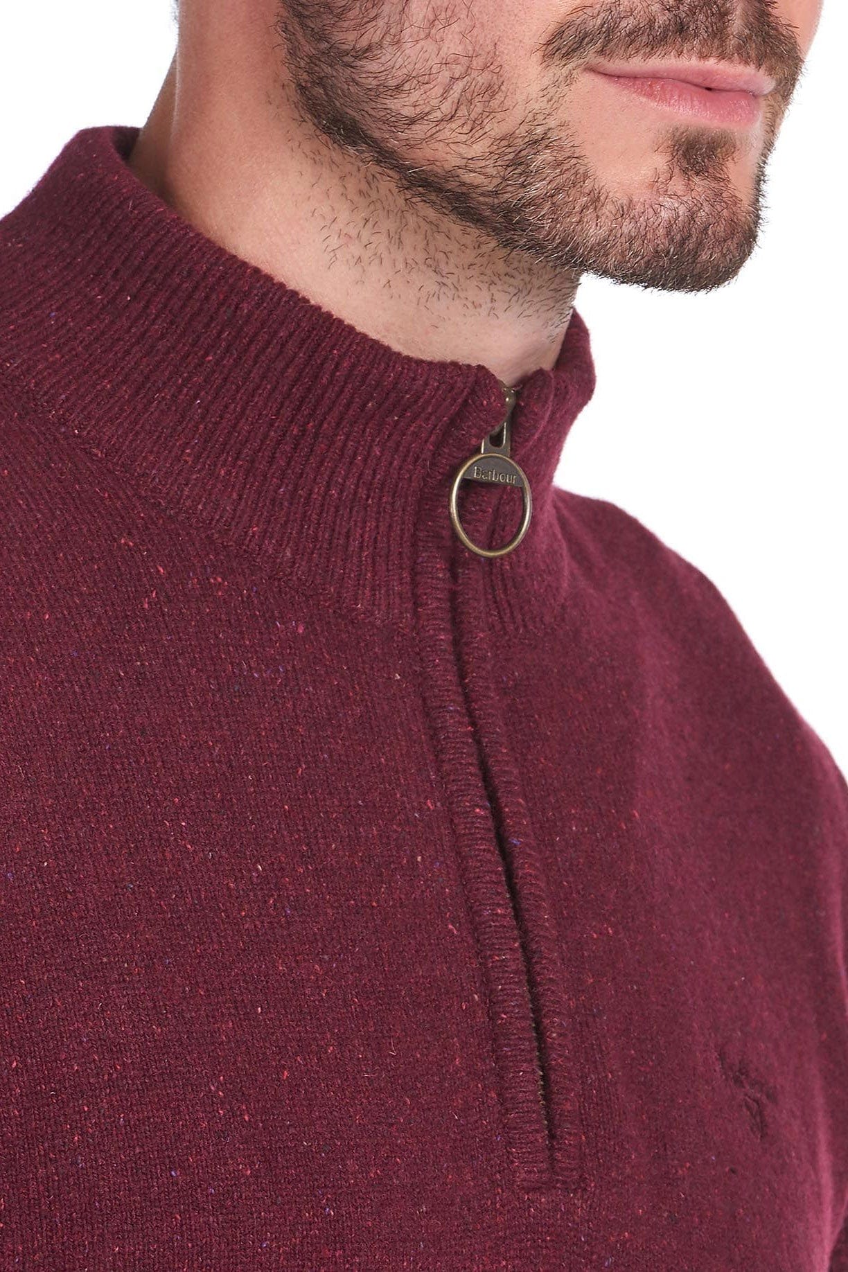 Barbour Tisbury Half Zip Knitted Jumper - Ruby