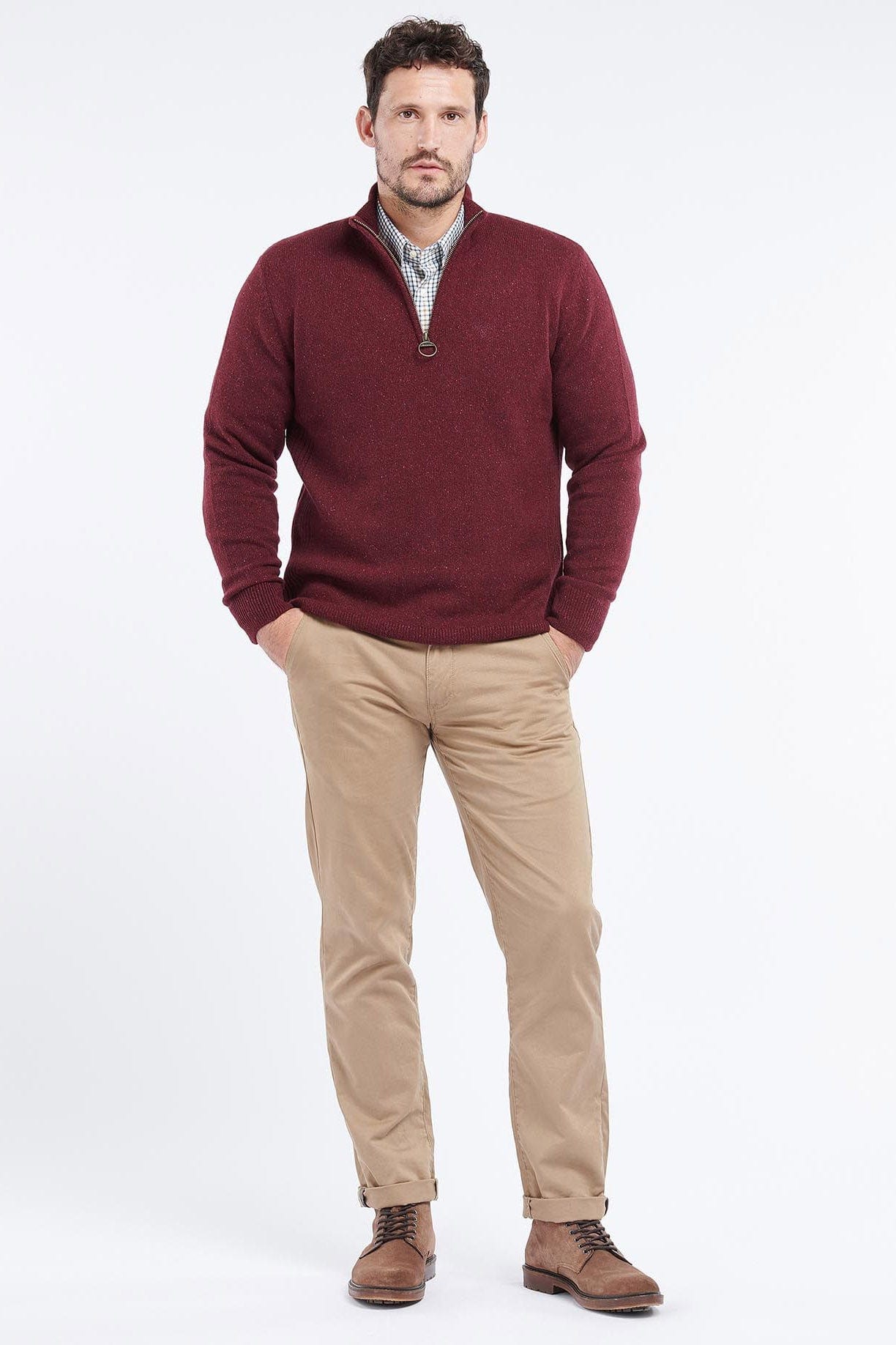 Barbour Tisbury Half Zip Knitted Jumper - Ruby